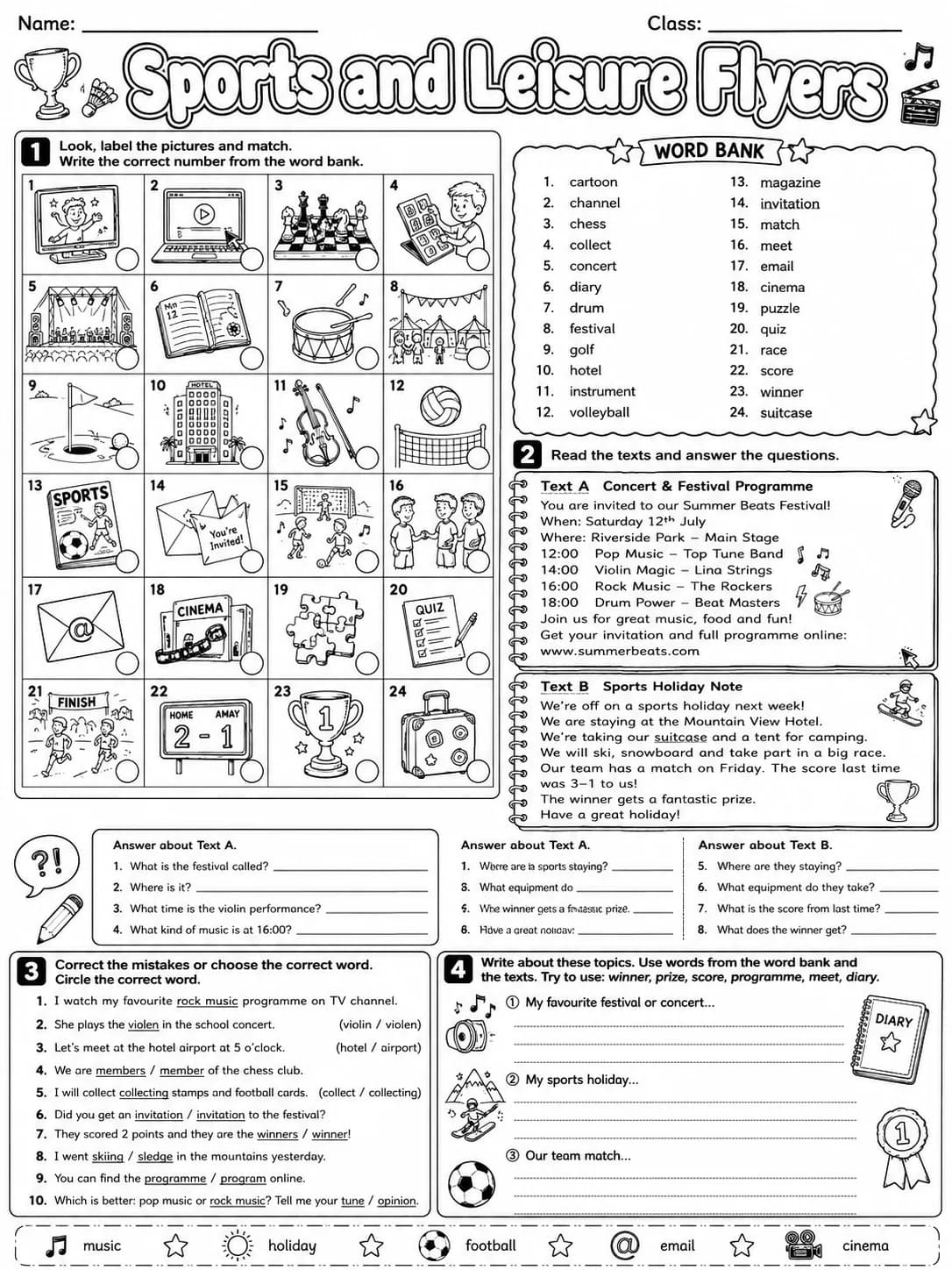Sports and Leisure Flyers Vocabulary Worksheet Pack page 10 printable worksheet preview