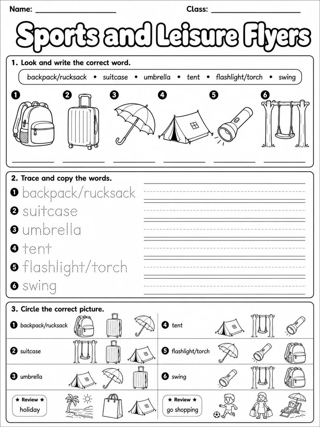 Sports and Leisure Flyers Vocabulary Worksheet Pack - Set 2 printable Flyers English worksheet bundle preview from KiwiBee