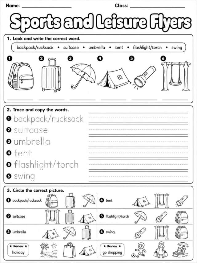 Sports and Leisure Flyers Vocabulary Worksheet Pack - Set 2