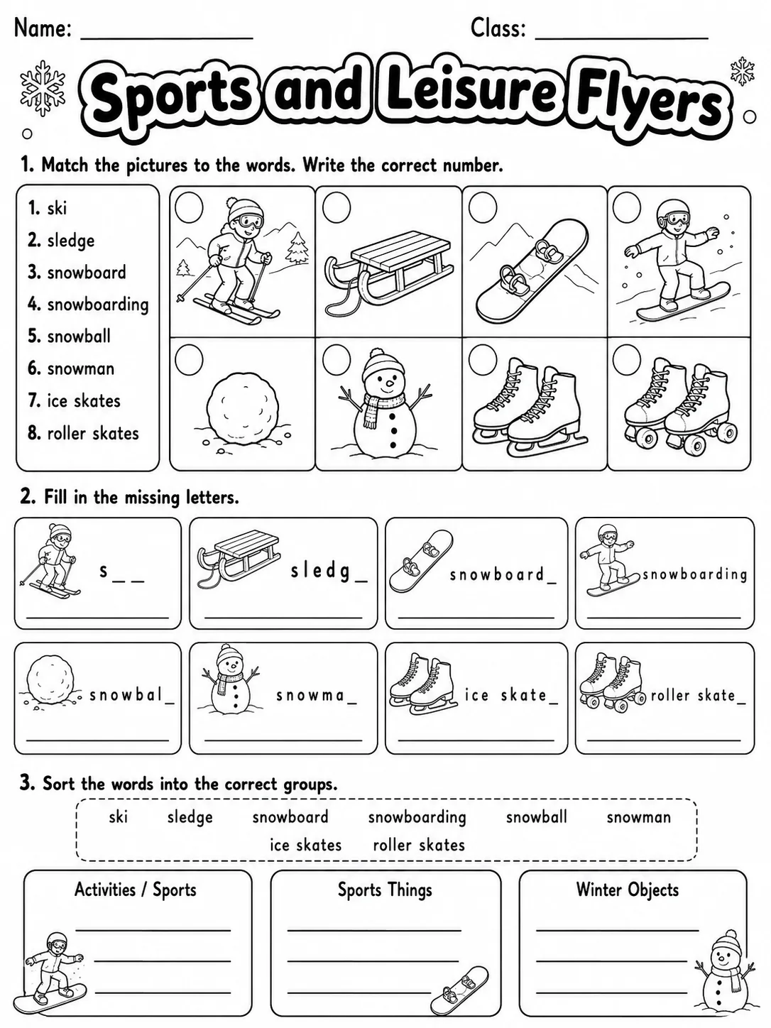 Sports and Leisure Flyers Vocabulary Worksheet Pack - Set 2 page 2 printable worksheet preview