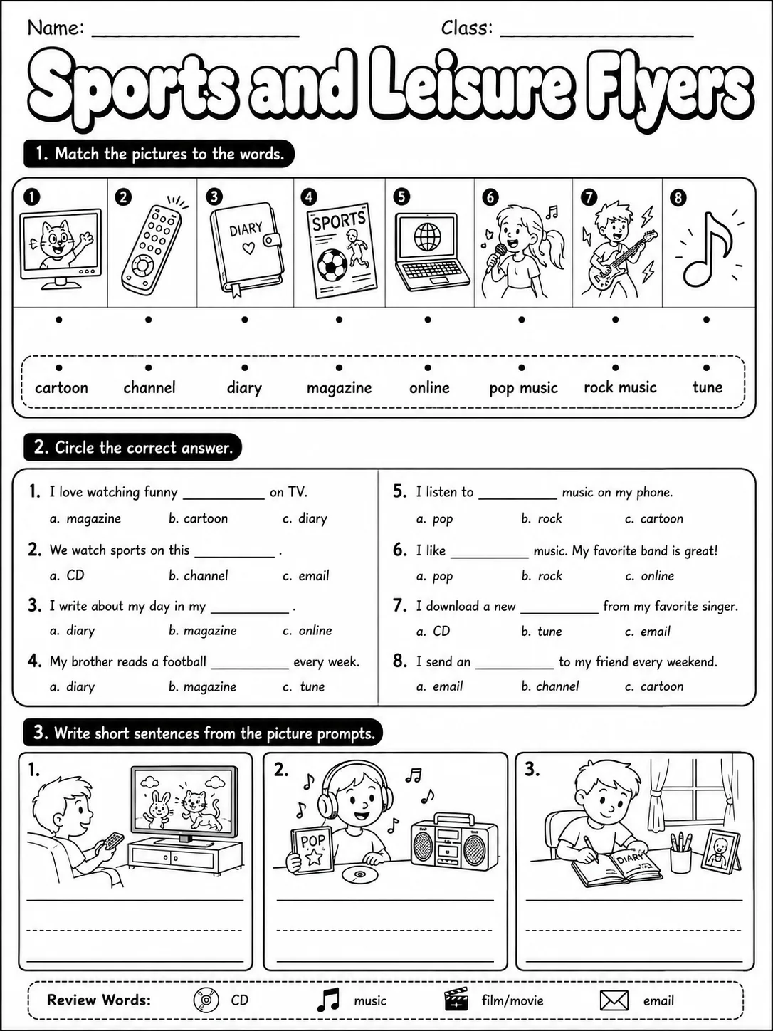 Sports and Leisure Flyers Vocabulary Worksheet Pack - Set 2 page 3 printable worksheet preview