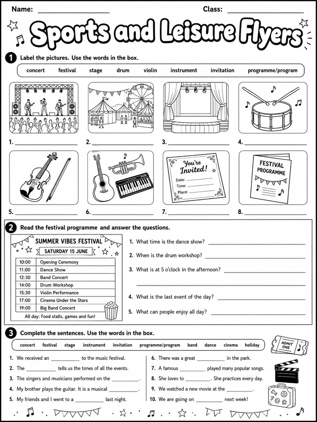 Sports and Leisure Flyers Vocabulary Worksheet Pack - Set 2 page 4 printable worksheet preview