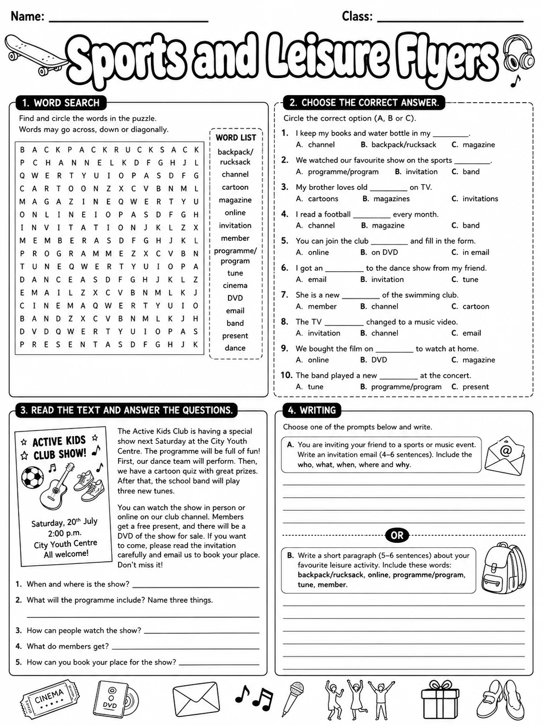 Sports and Leisure Flyers Vocabulary Worksheet Pack - Set 2 page 7 printable worksheet preview