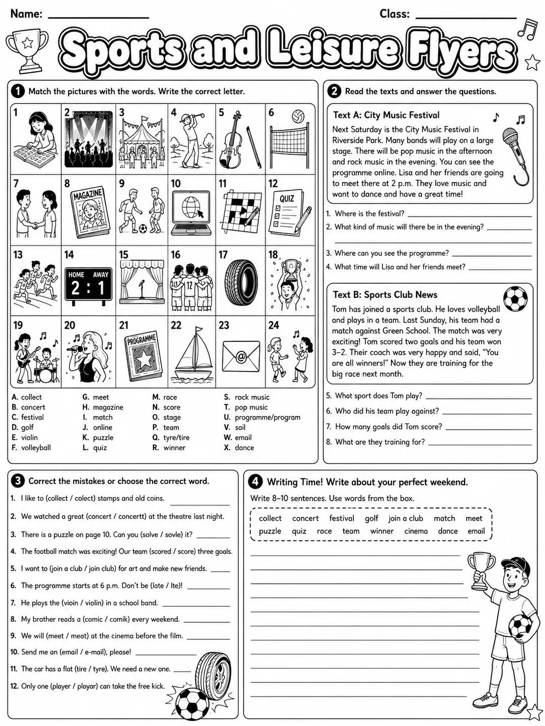 Sports and Leisure Flyers Vocabulary Worksheet Pack - Set 2 page 9 printable worksheet preview