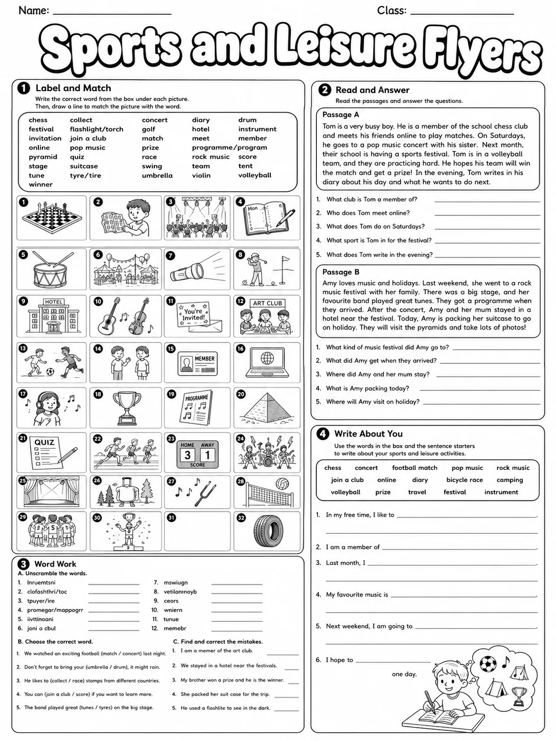 Sports and Leisure Flyers Vocabulary Worksheet Pack - Set 2 page 10 printable worksheet preview