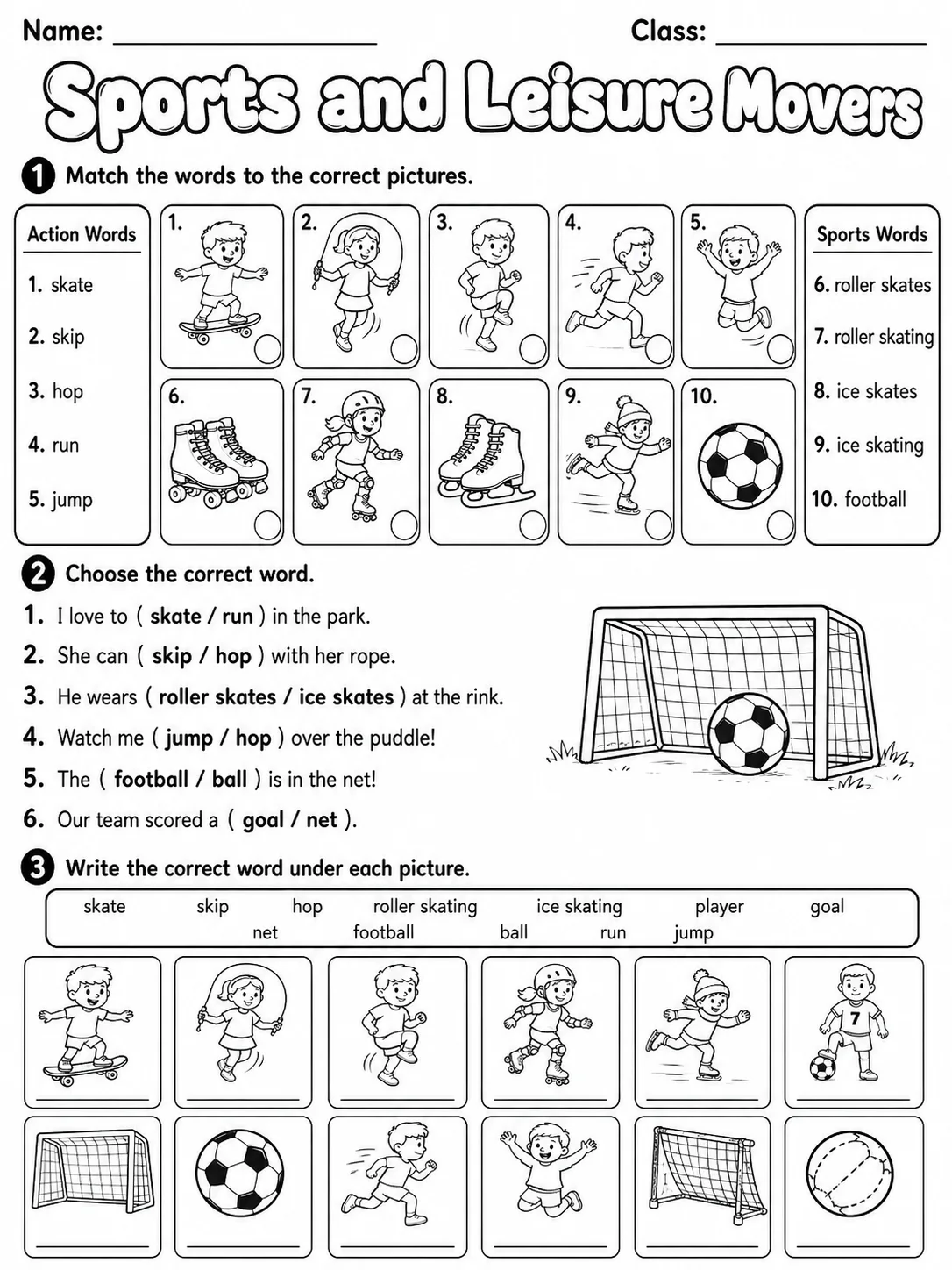 Sports and Leisure Movers Vocabulary Worksheet Pack page 3 printable worksheet preview