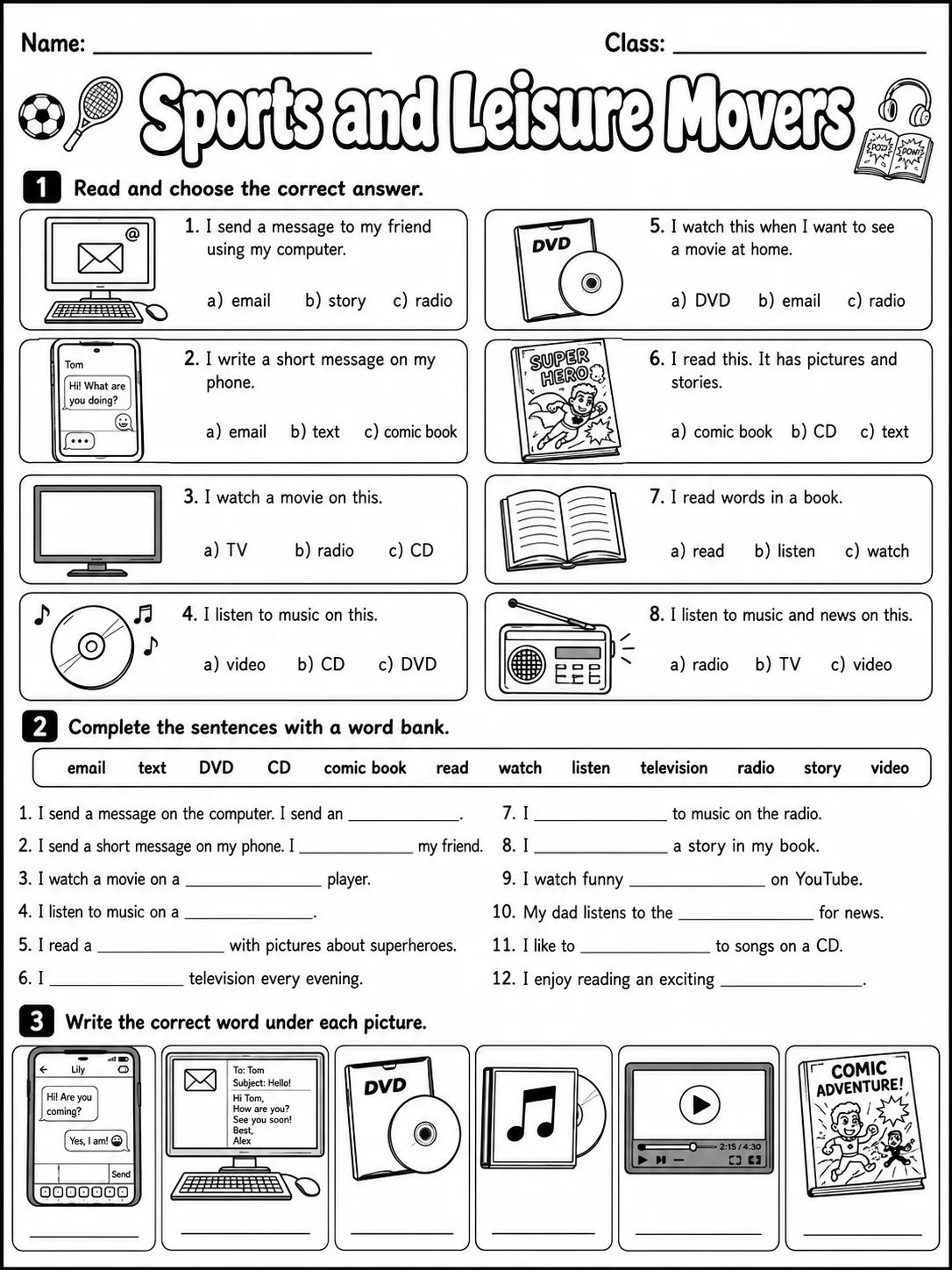 Sports and Leisure Movers Vocabulary Worksheet Pack page 4 printable worksheet preview