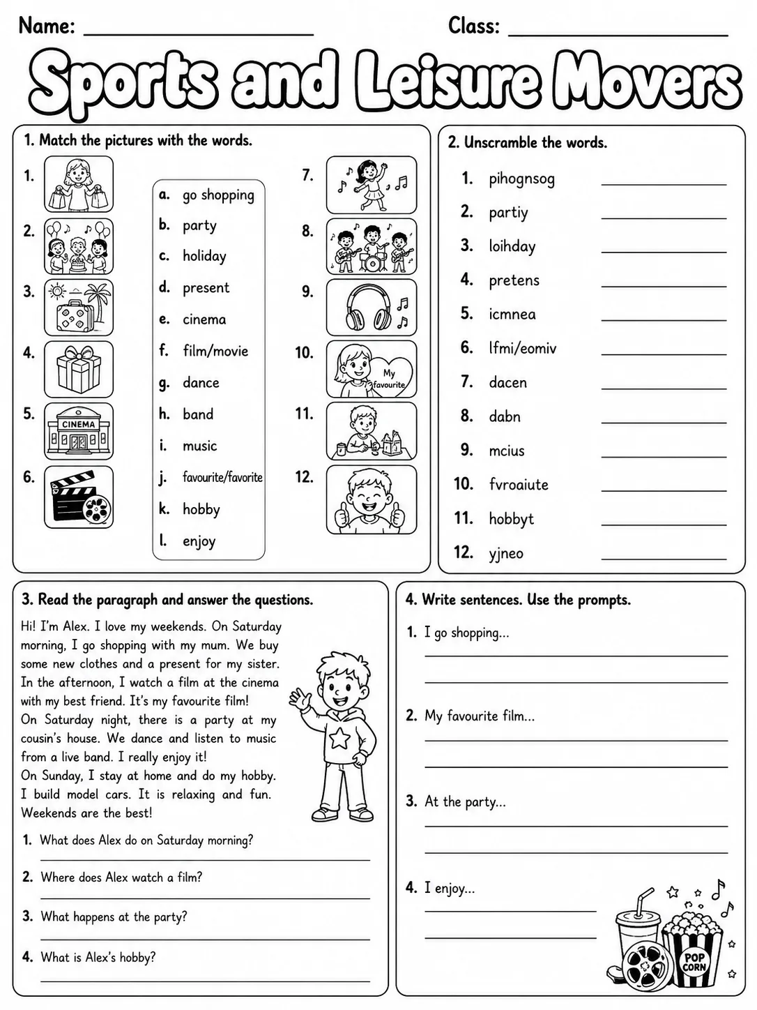 Sports and Leisure Movers Vocabulary Worksheet Pack page 5 printable worksheet preview