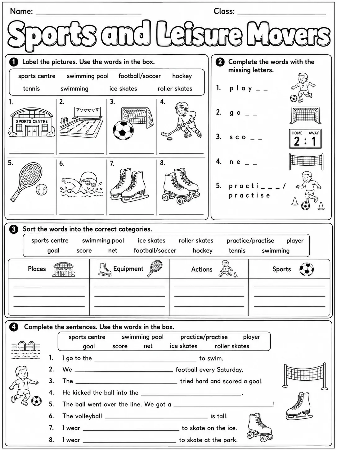 Sports and Leisure Movers Vocabulary Worksheet Pack page 6 printable worksheet preview