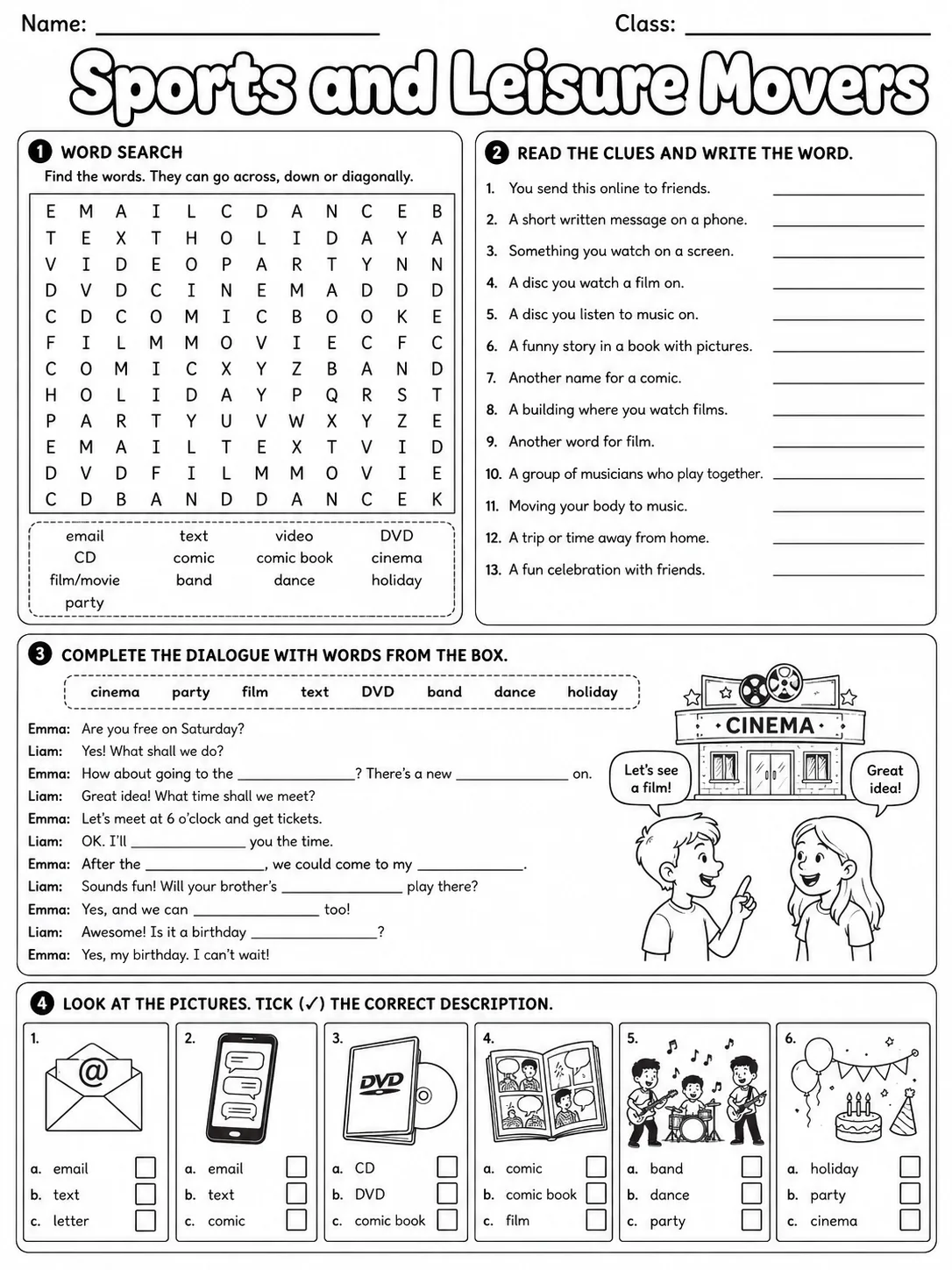 Sports and Leisure Movers Vocabulary Worksheet Pack page 7 printable worksheet preview