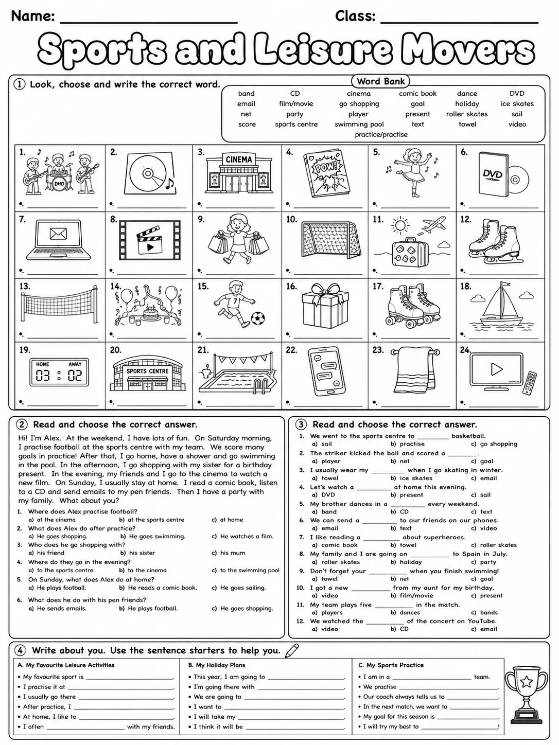 Sports and Leisure Movers Vocabulary Worksheet Pack page 9 printable worksheet preview
