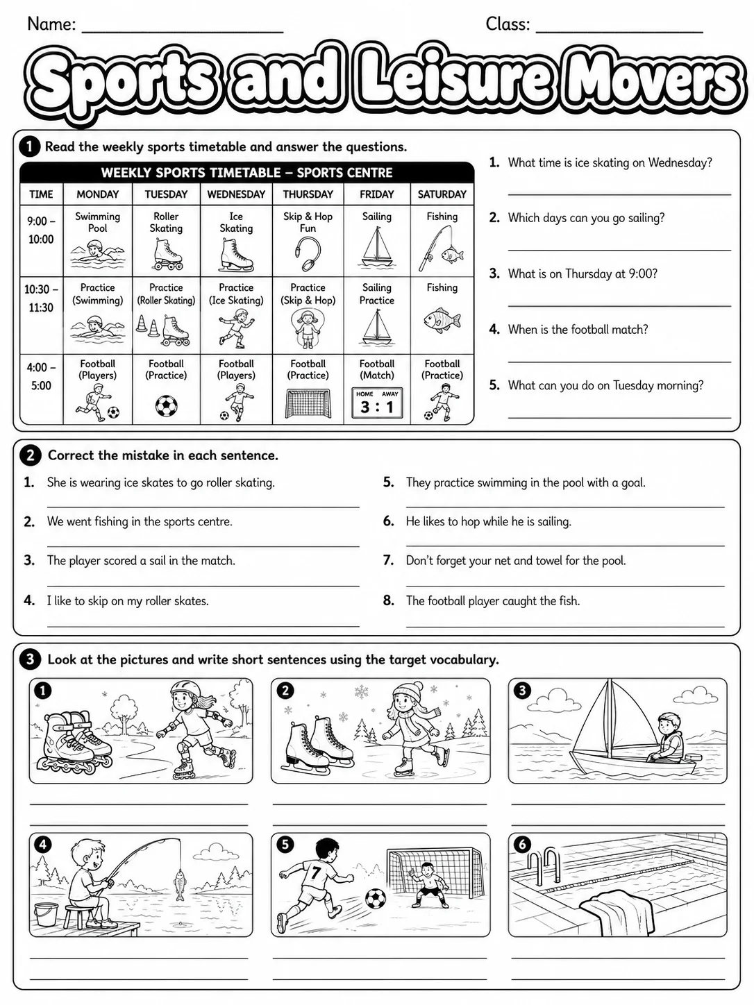Sports and Leisure Movers Vocabulary Worksheet Pack - Set 2 page 4 printable worksheet preview