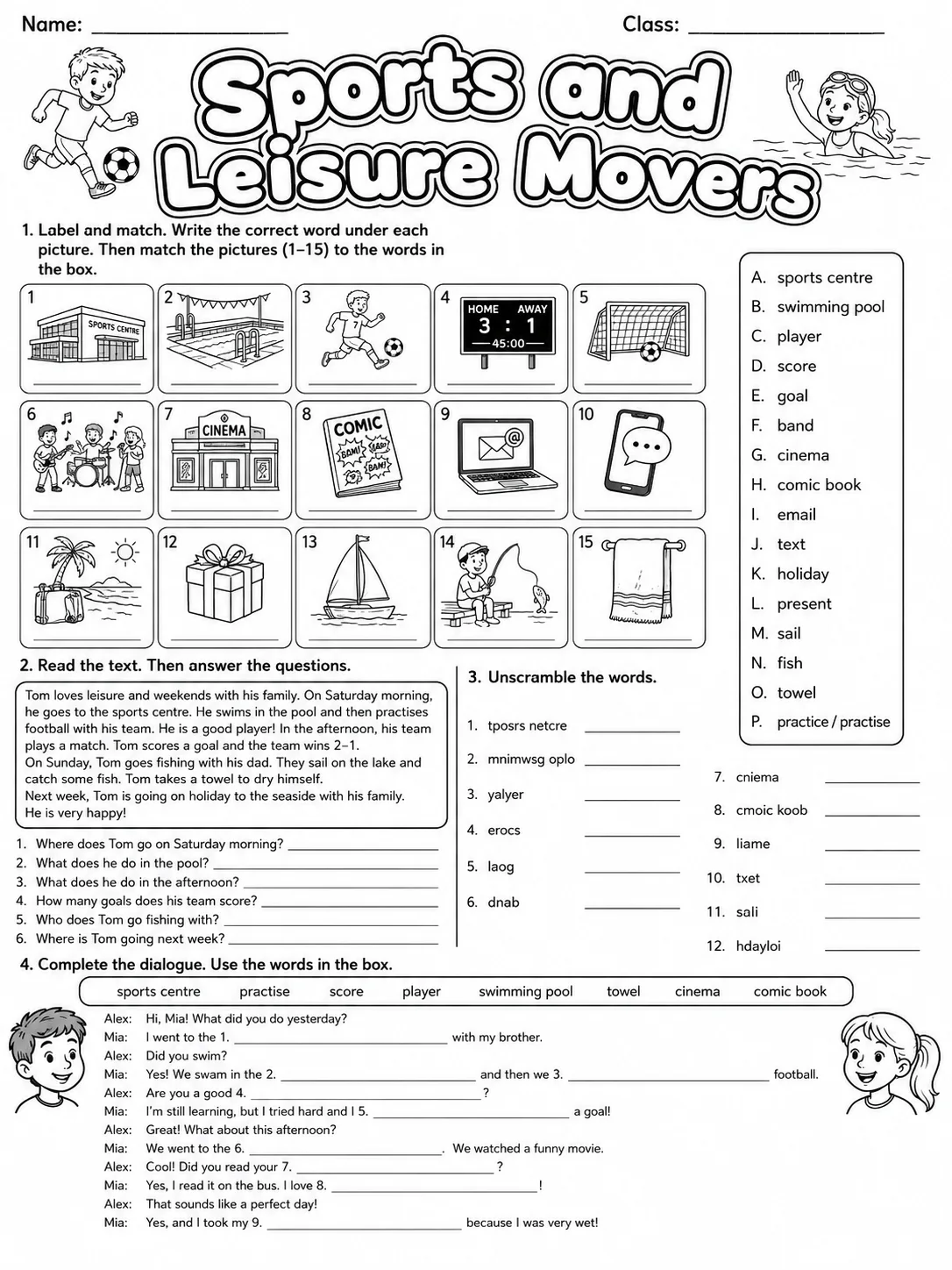 Sports and Leisure Movers Vocabulary Worksheet Pack - Set 2 page 6 printable worksheet preview