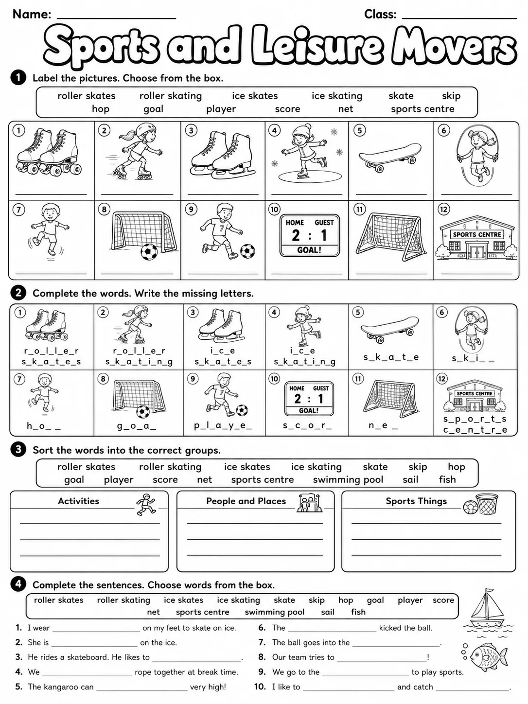Sports and Leisure Movers Vocabulary Worksheet Pack - Set 2 page 7 printable worksheet preview