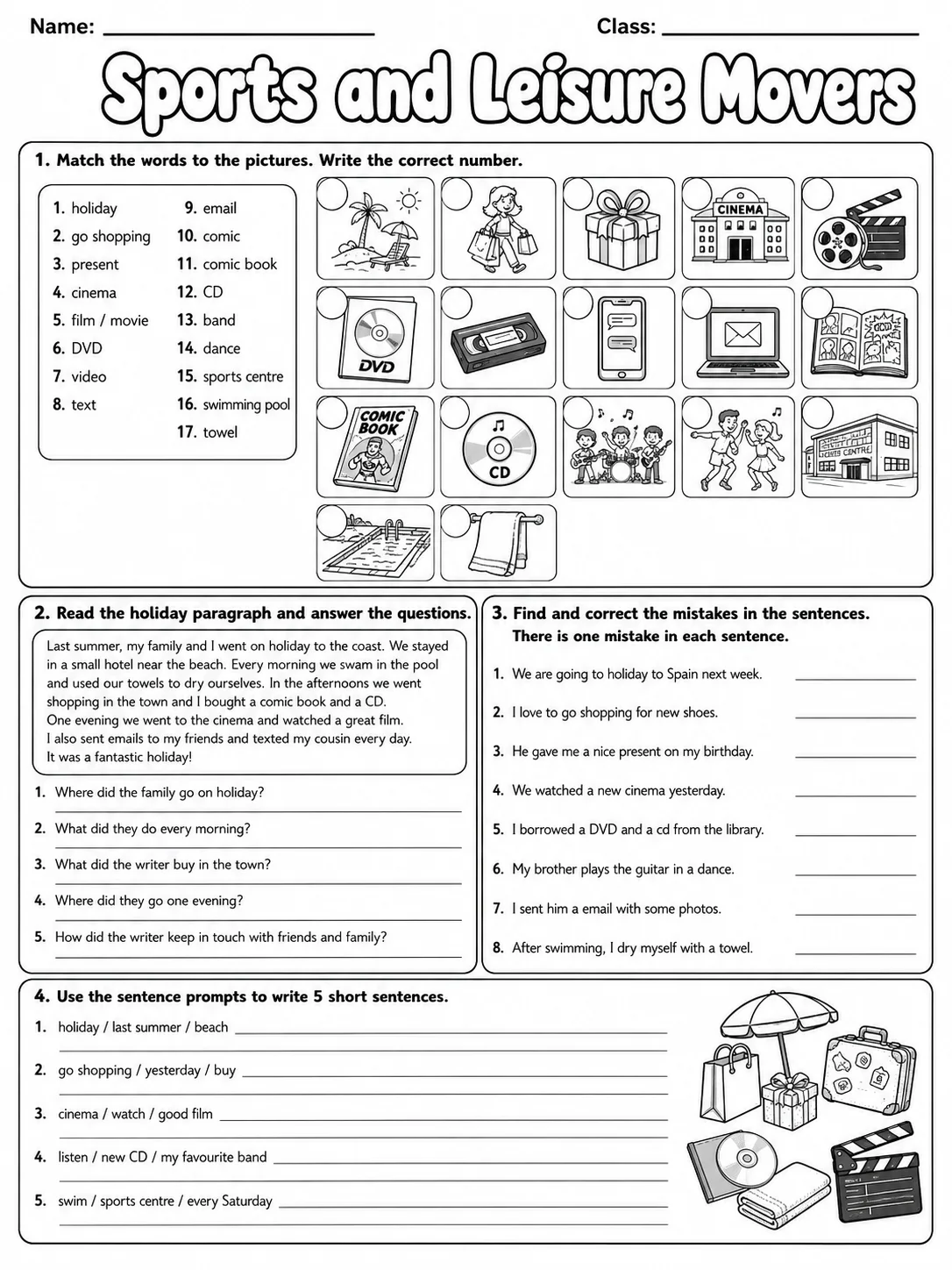 Sports and Leisure Movers Vocabulary Worksheet Pack - Set 2 page 8 printable worksheet preview