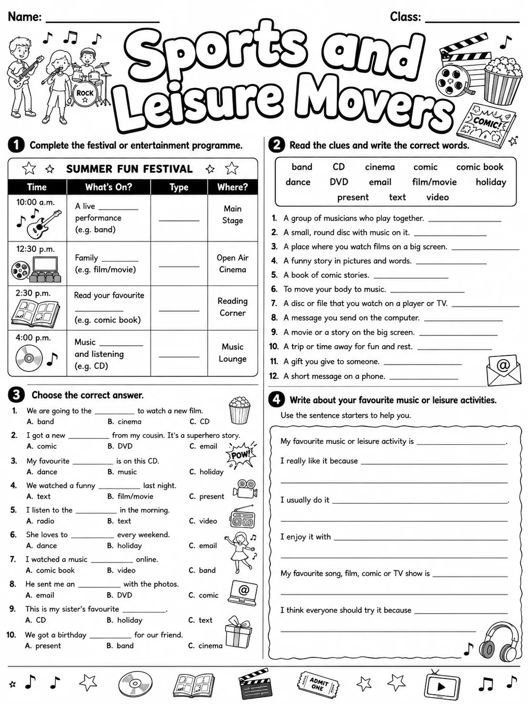 Sports and Leisure Movers Vocabulary Worksheet Pack - Set 2 page 9 printable worksheet preview