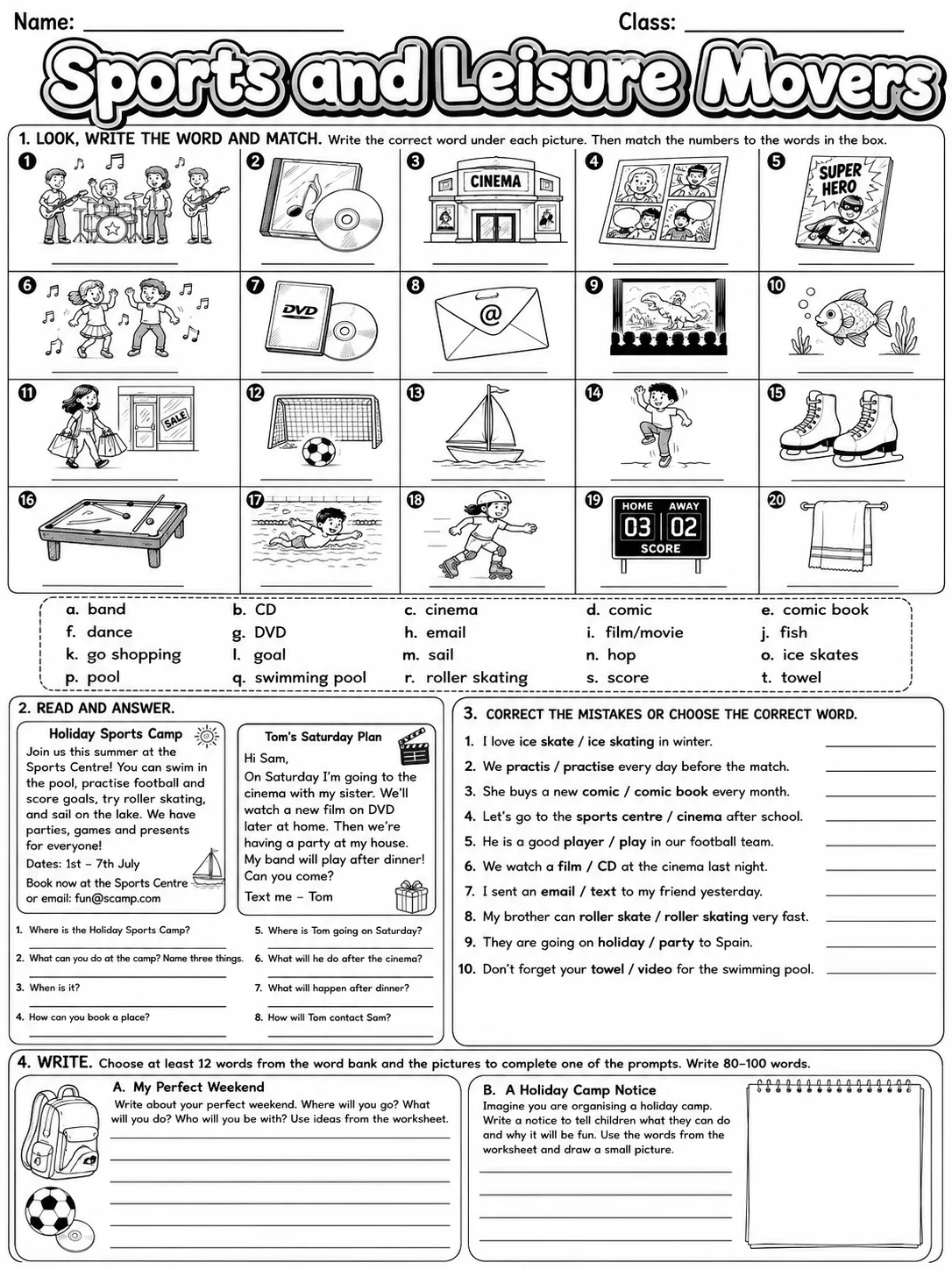 Sports and Leisure Movers Vocabulary Worksheet Pack - Set 2 page 10 printable worksheet preview