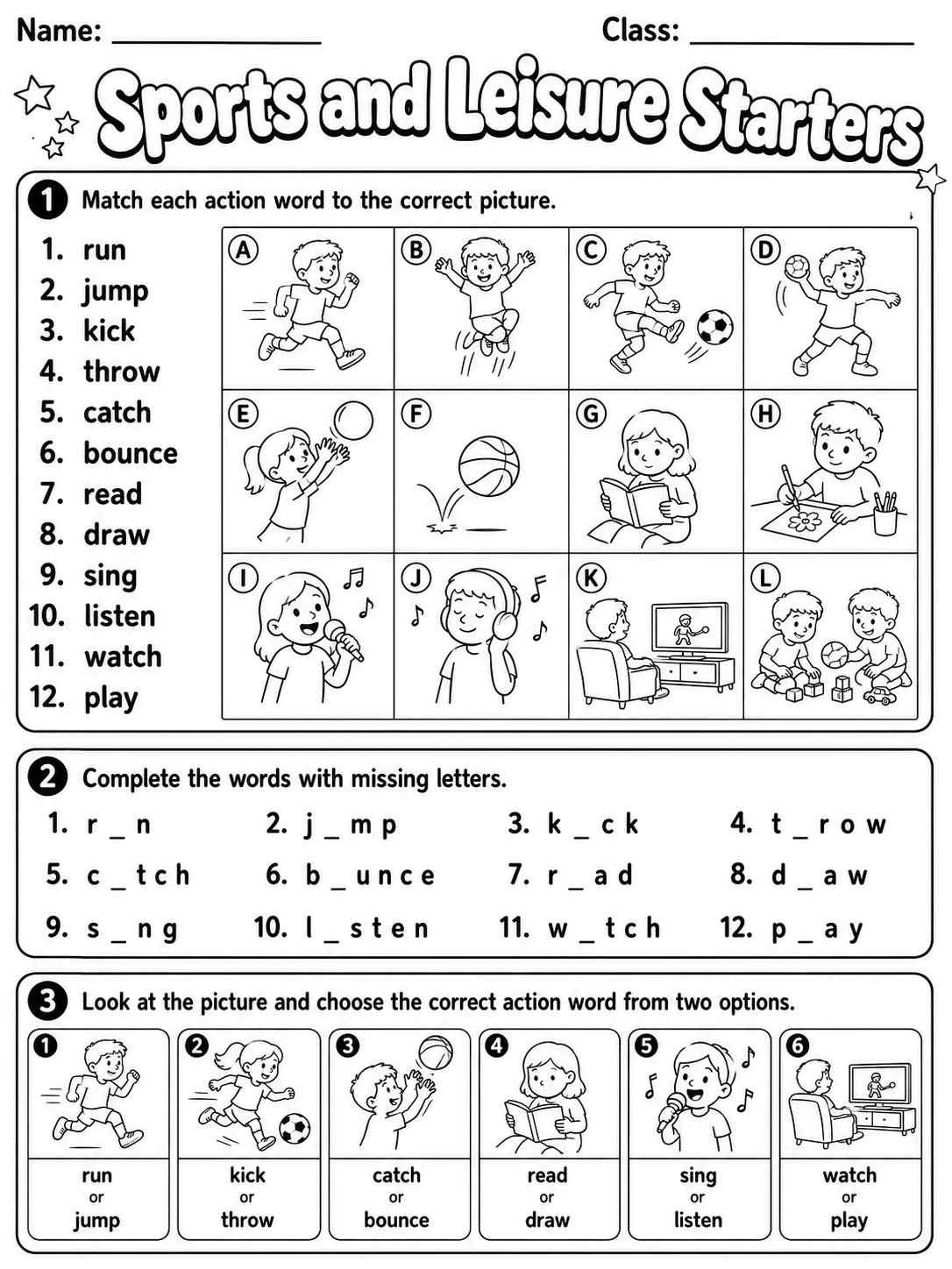 Sports and Leisure Starters Vocabulary Worksheet Pack page 3 printable worksheet preview