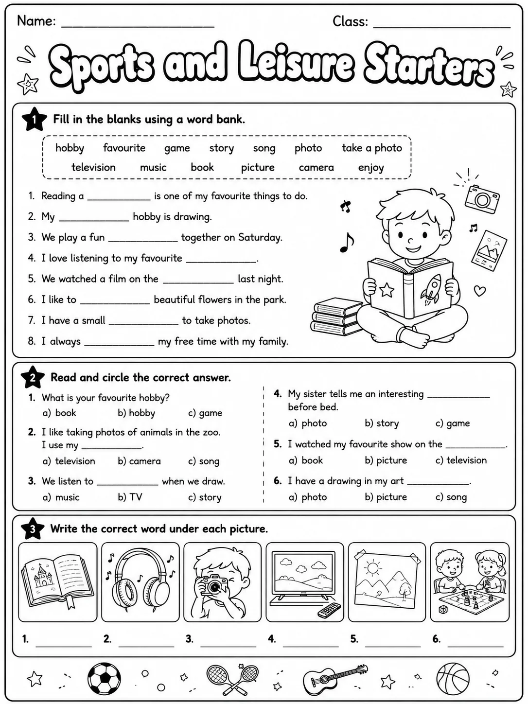 Sports and Leisure Starters Vocabulary Worksheet Pack page 5 printable worksheet preview