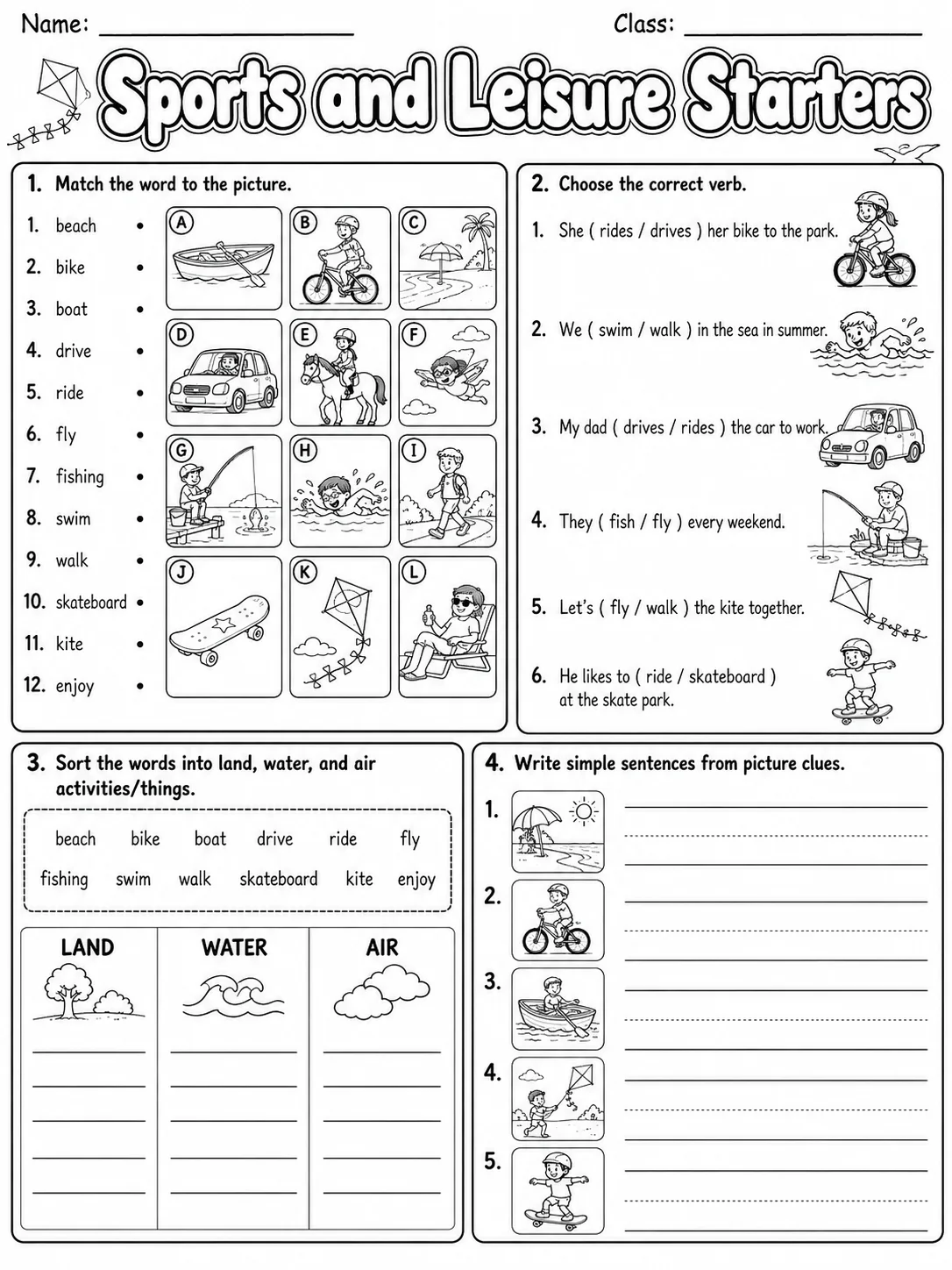 Sports and Leisure Starters Vocabulary Worksheet Pack page 6 printable worksheet preview