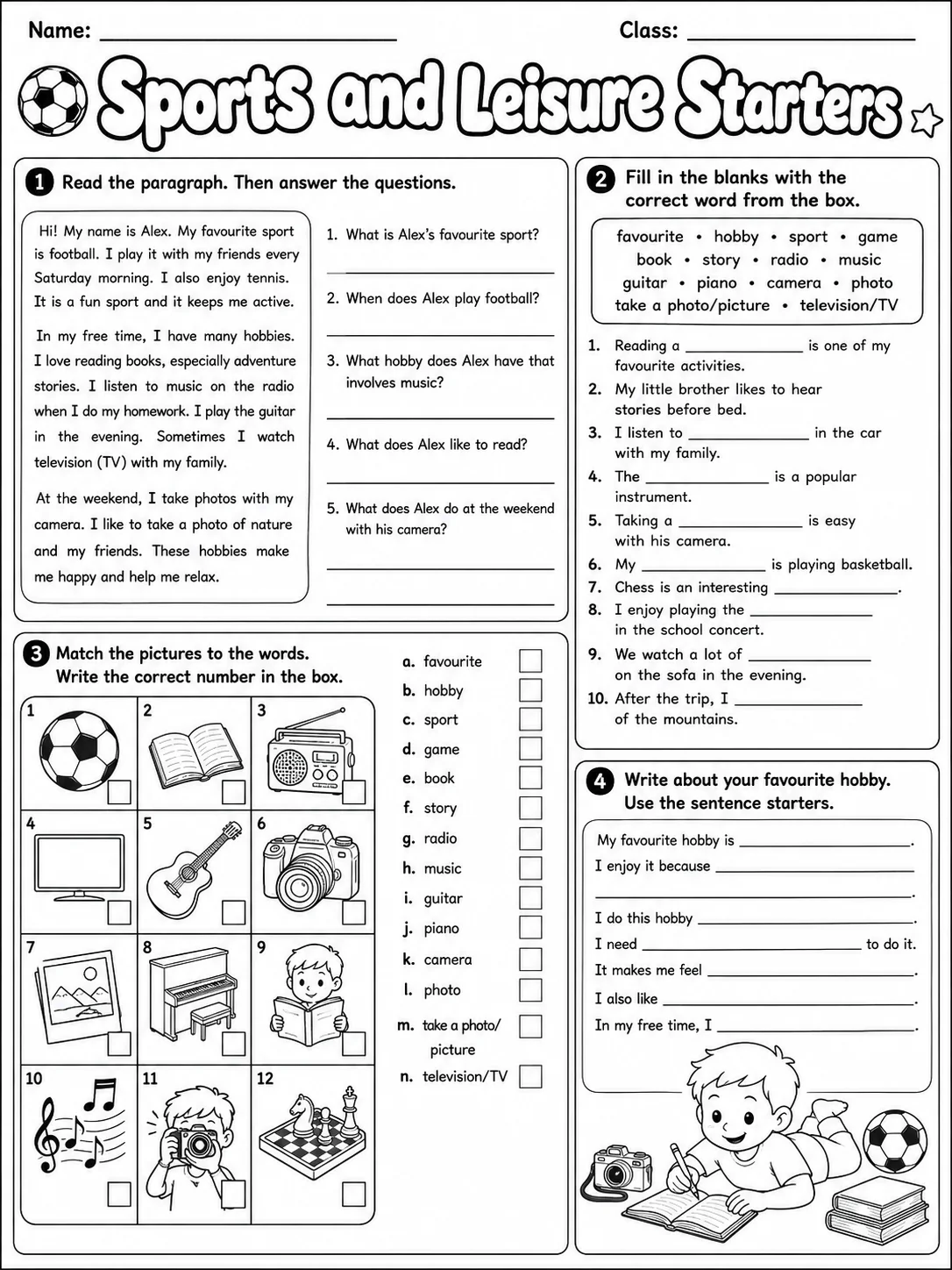 Sports and Leisure Starters Vocabulary Worksheet Pack page 8 printable worksheet preview
