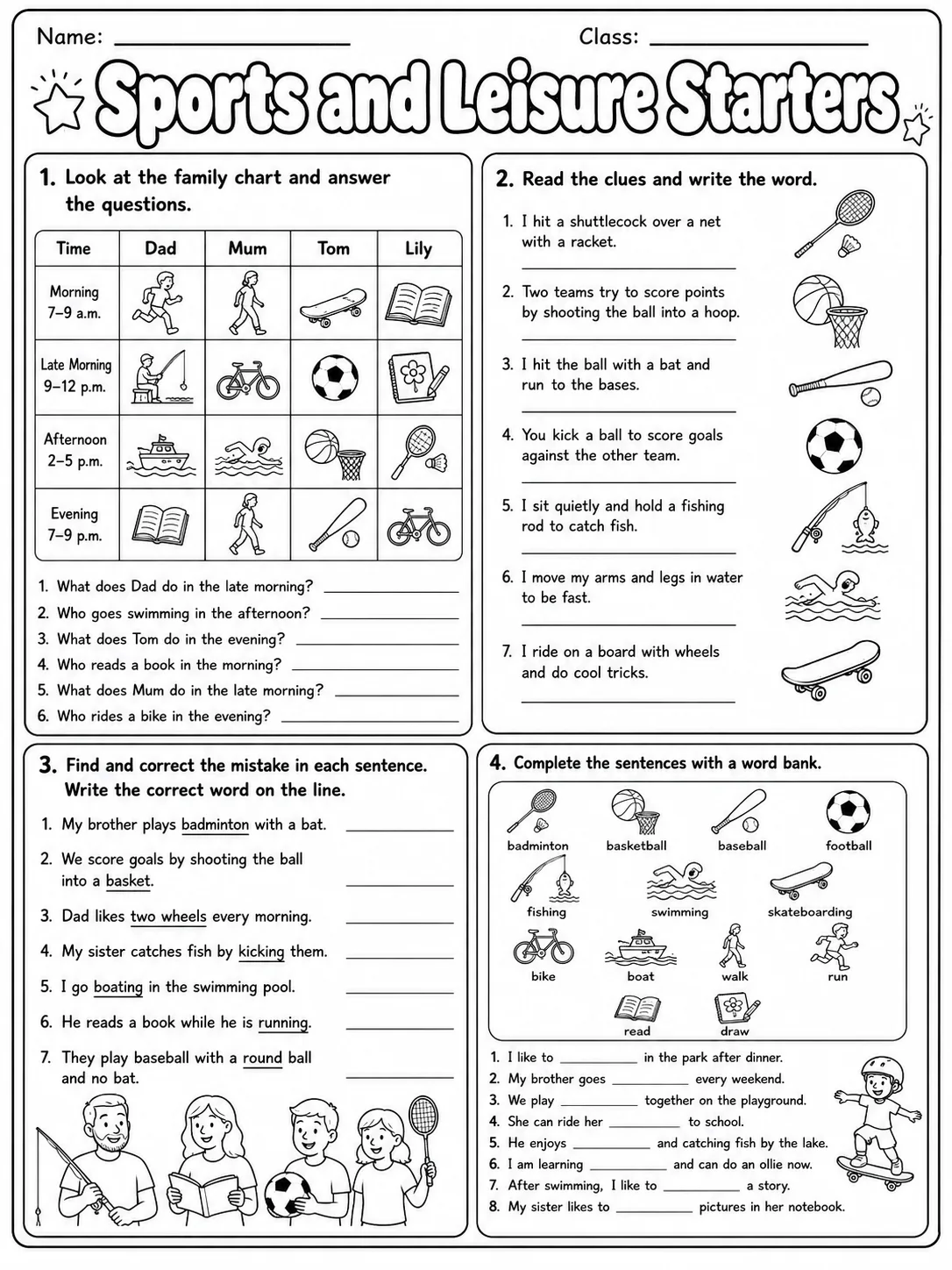 Sports and Leisure Starters Vocabulary Worksheet Pack page 9 printable worksheet preview