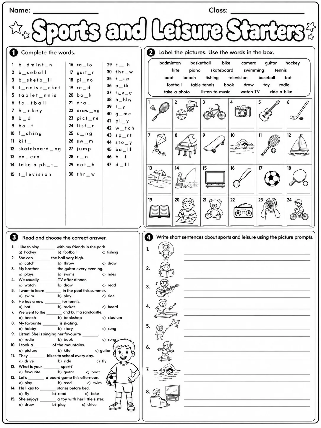 Sports and Leisure Starters Vocabulary Worksheet Pack page 10 printable worksheet preview