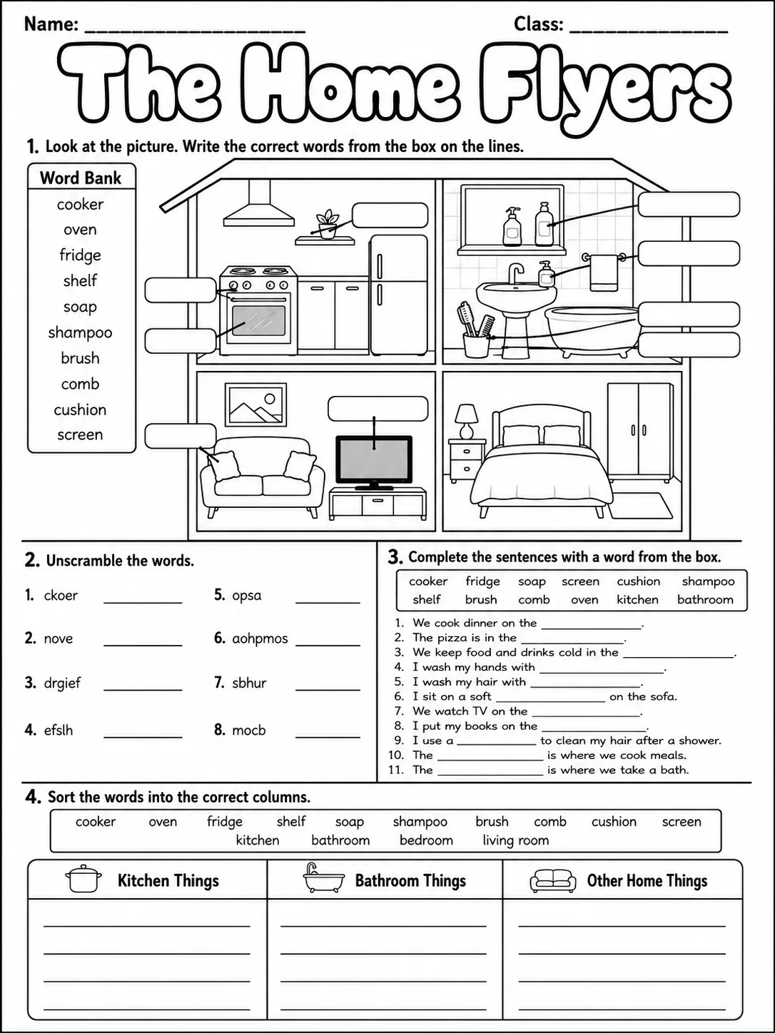 The Home Flyers Vocabulary Worksheet Pack page 6 printable worksheet preview