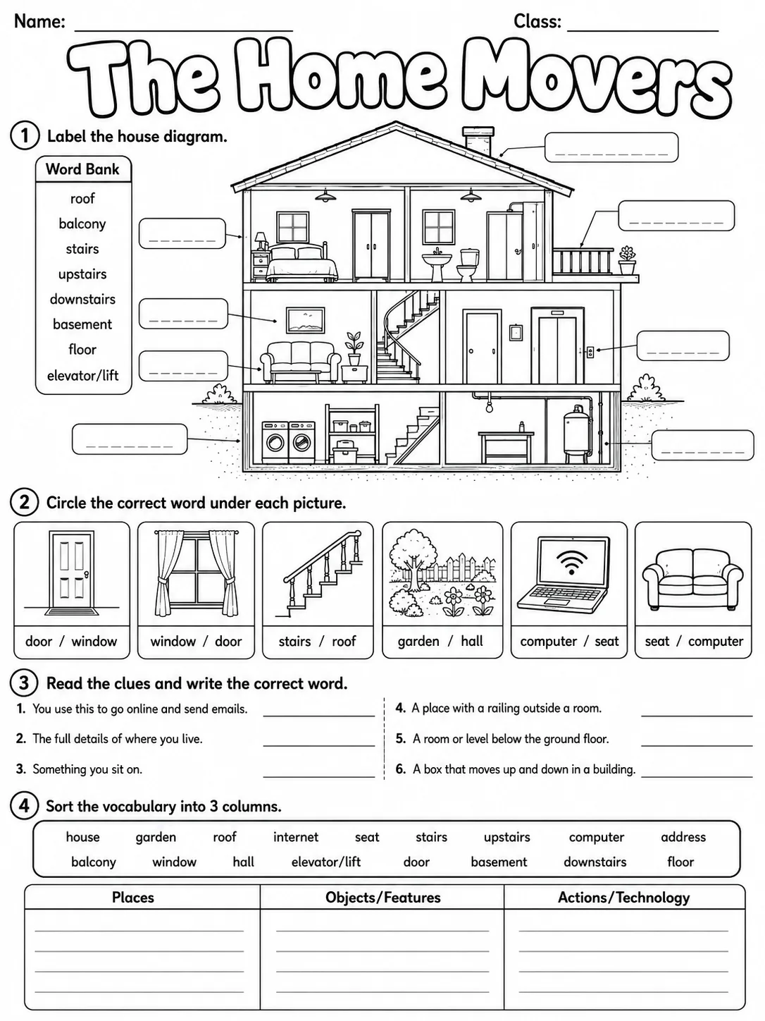 The Home Movers Vocabulary Worksheet Pack page 8 printable worksheet preview