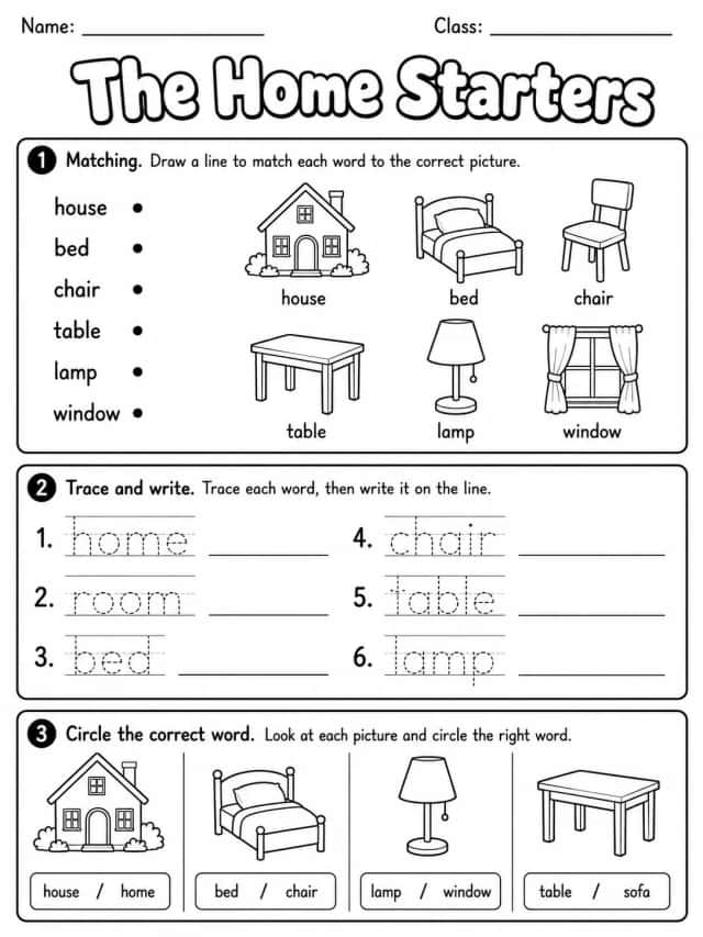 The Home Starters Vocabulary Worksheet Pack