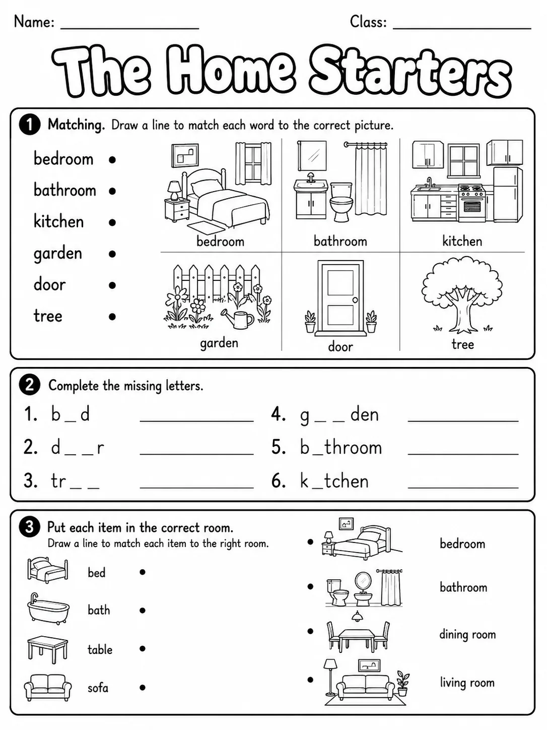 The Home Starters Vocabulary Worksheet Pack page 2 printable worksheet preview