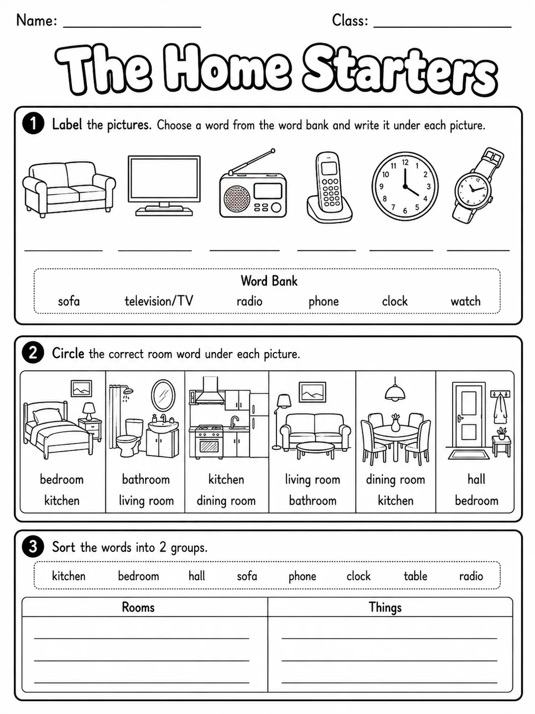 The Home Starters Vocabulary Worksheet Pack page 3 printable worksheet preview