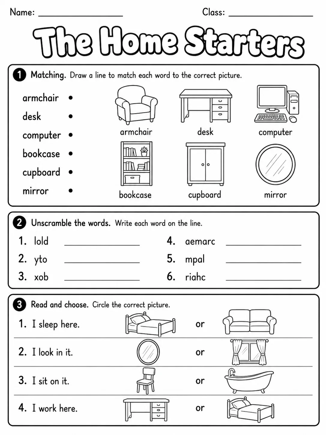 The Home Starters Vocabulary Worksheet Pack page 4 printable worksheet preview