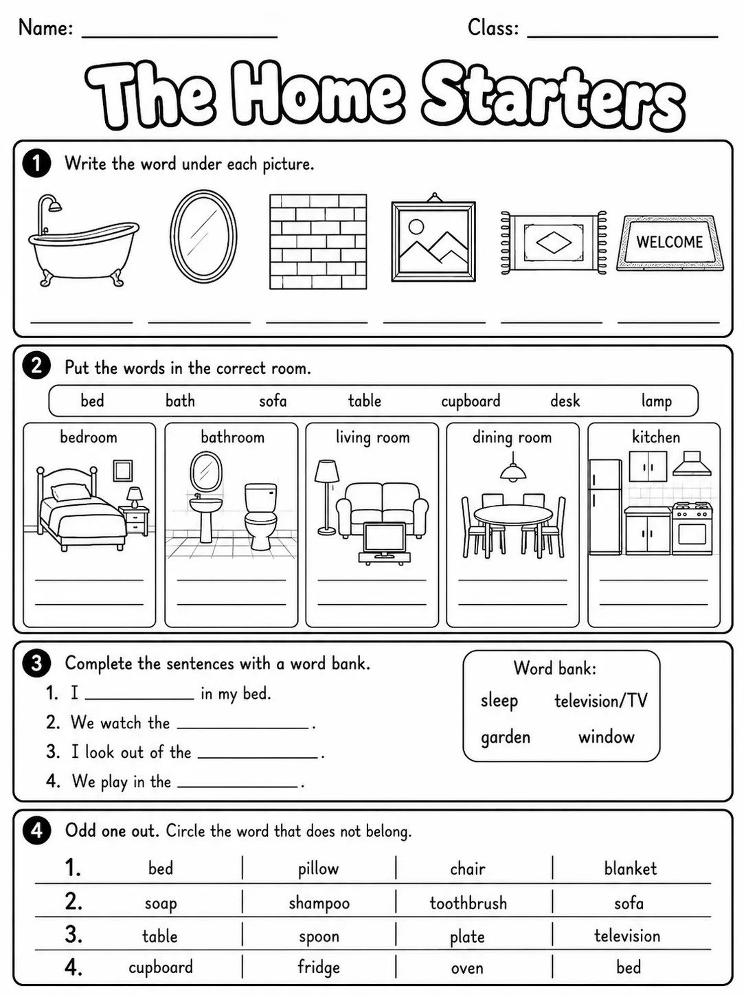 The Home Starters Vocabulary Worksheet Pack page 5 printable worksheet preview