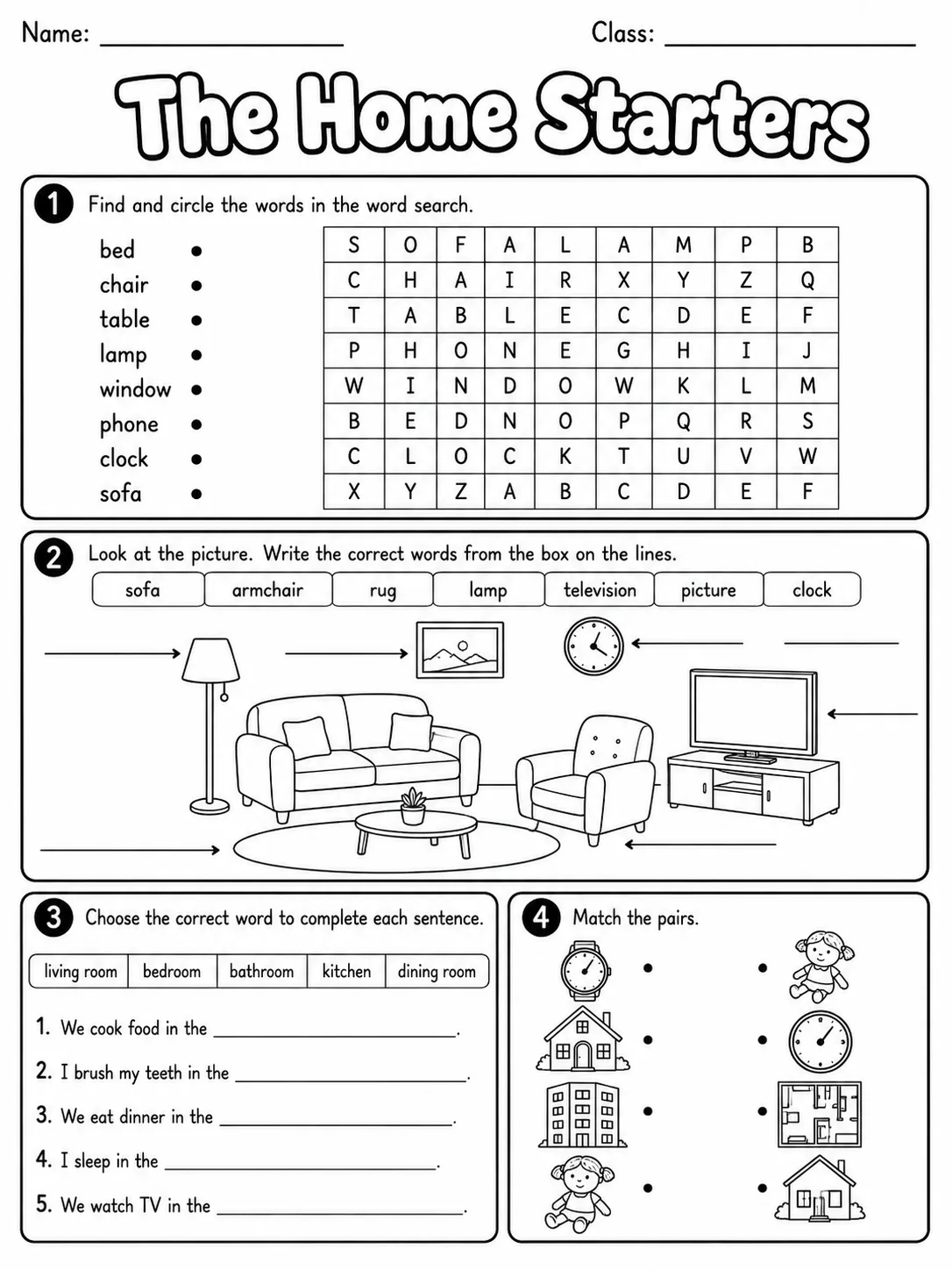 The Home Starters Vocabulary Worksheet Pack page 6 printable worksheet preview