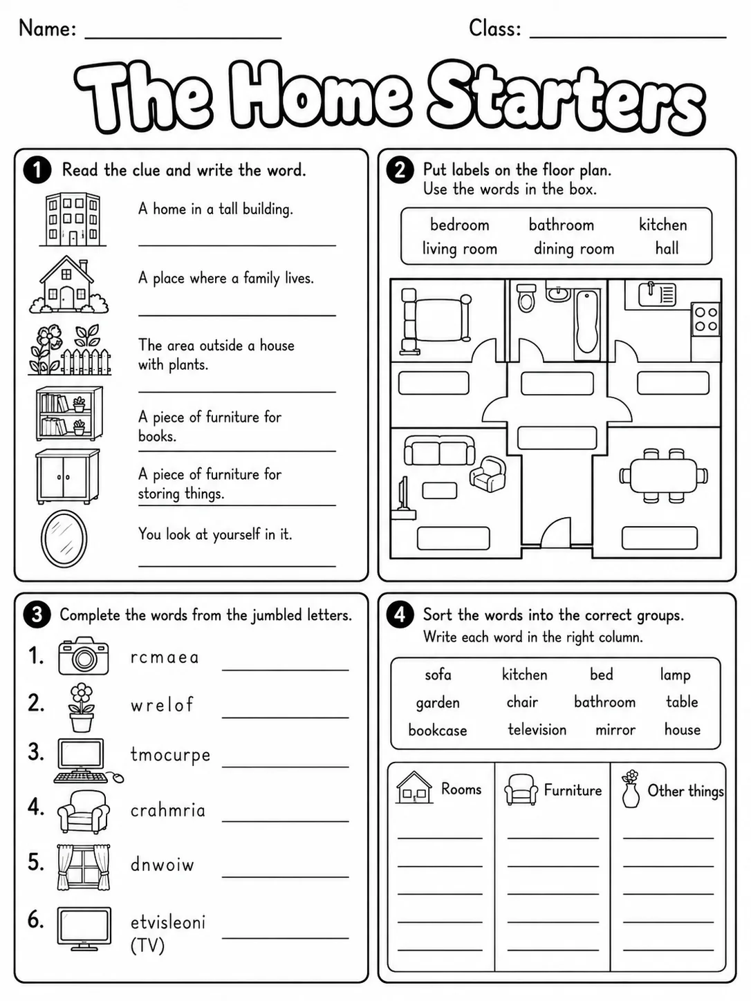 The Home Starters Vocabulary Worksheet Pack page 7 printable worksheet preview