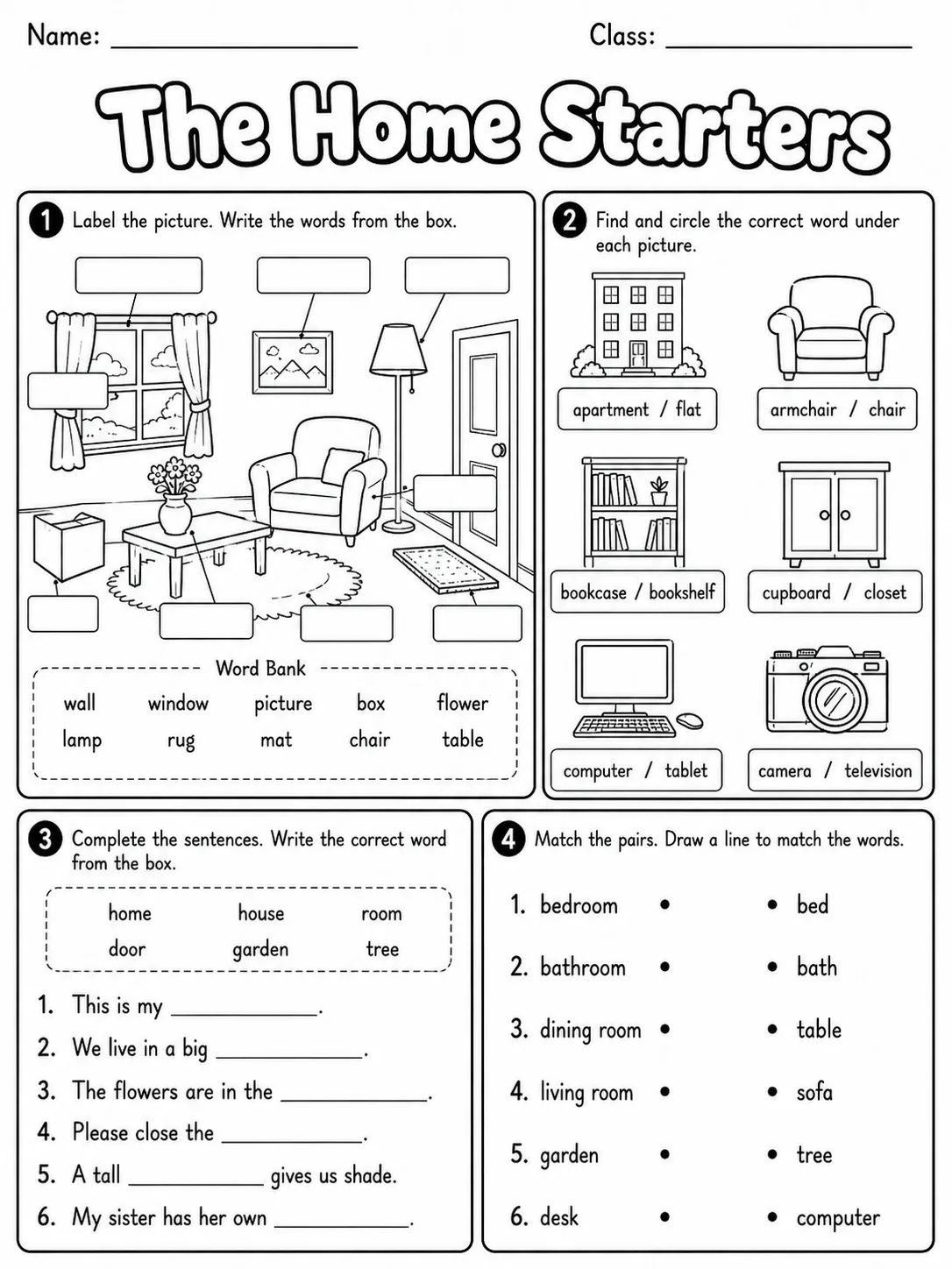 The Home Starters Vocabulary Worksheet Pack page 8 printable worksheet preview