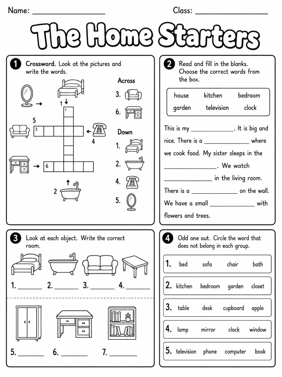 The Home Starters Vocabulary Worksheet Pack page 9 printable worksheet preview