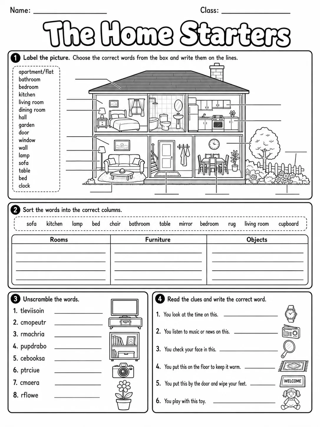 The Home Starters Vocabulary Worksheet Pack page 10 printable worksheet preview