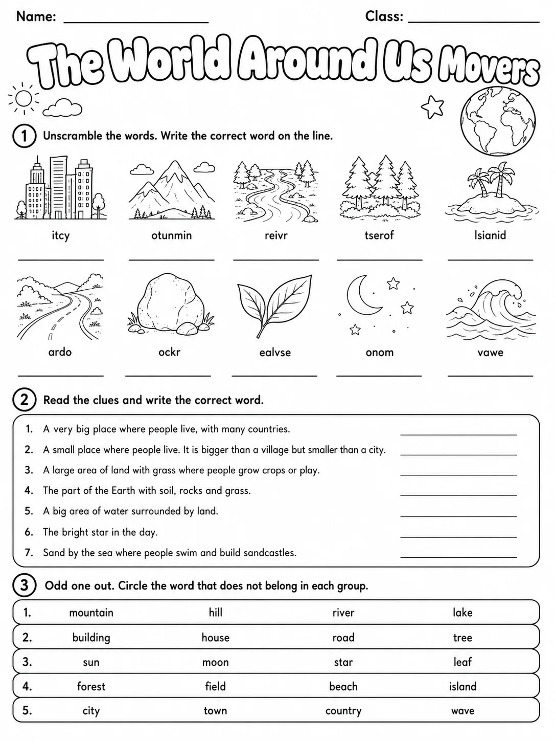 The World Around Us Movers Vocabulary Worksheet Pack page 3 printable worksheet preview