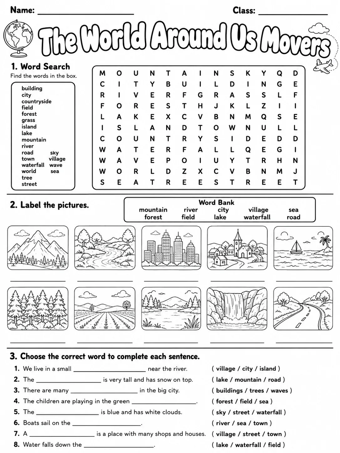 The World Around Us Movers Vocabulary Worksheet Pack page 4 printable worksheet preview