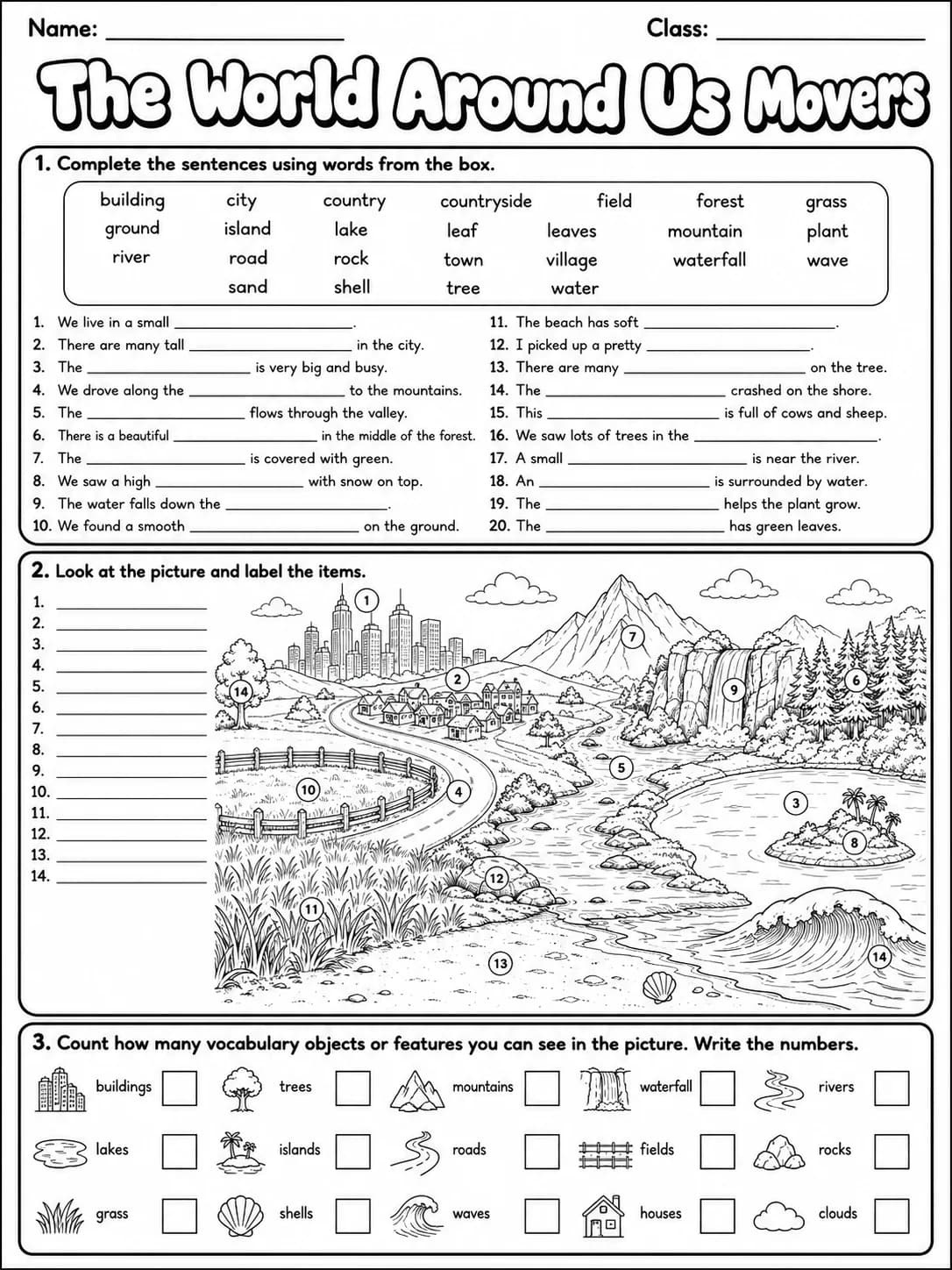 The World Around Us Movers Vocabulary Worksheet Pack page 5 printable worksheet preview