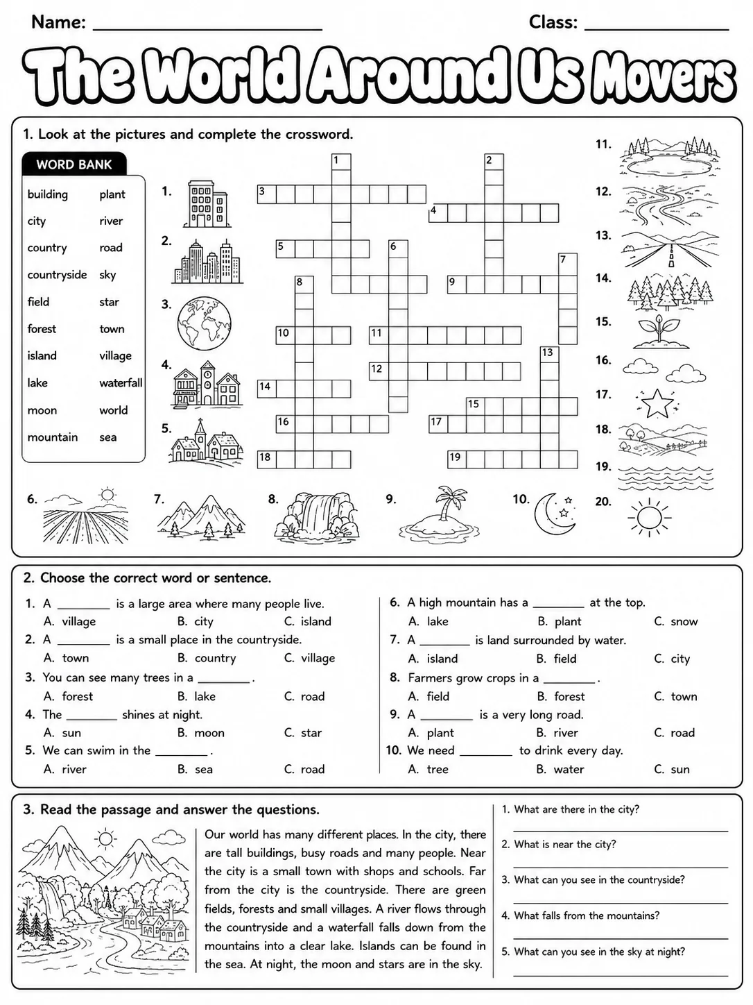 The World Around Us Movers Vocabulary Worksheet Pack page 6 printable worksheet preview