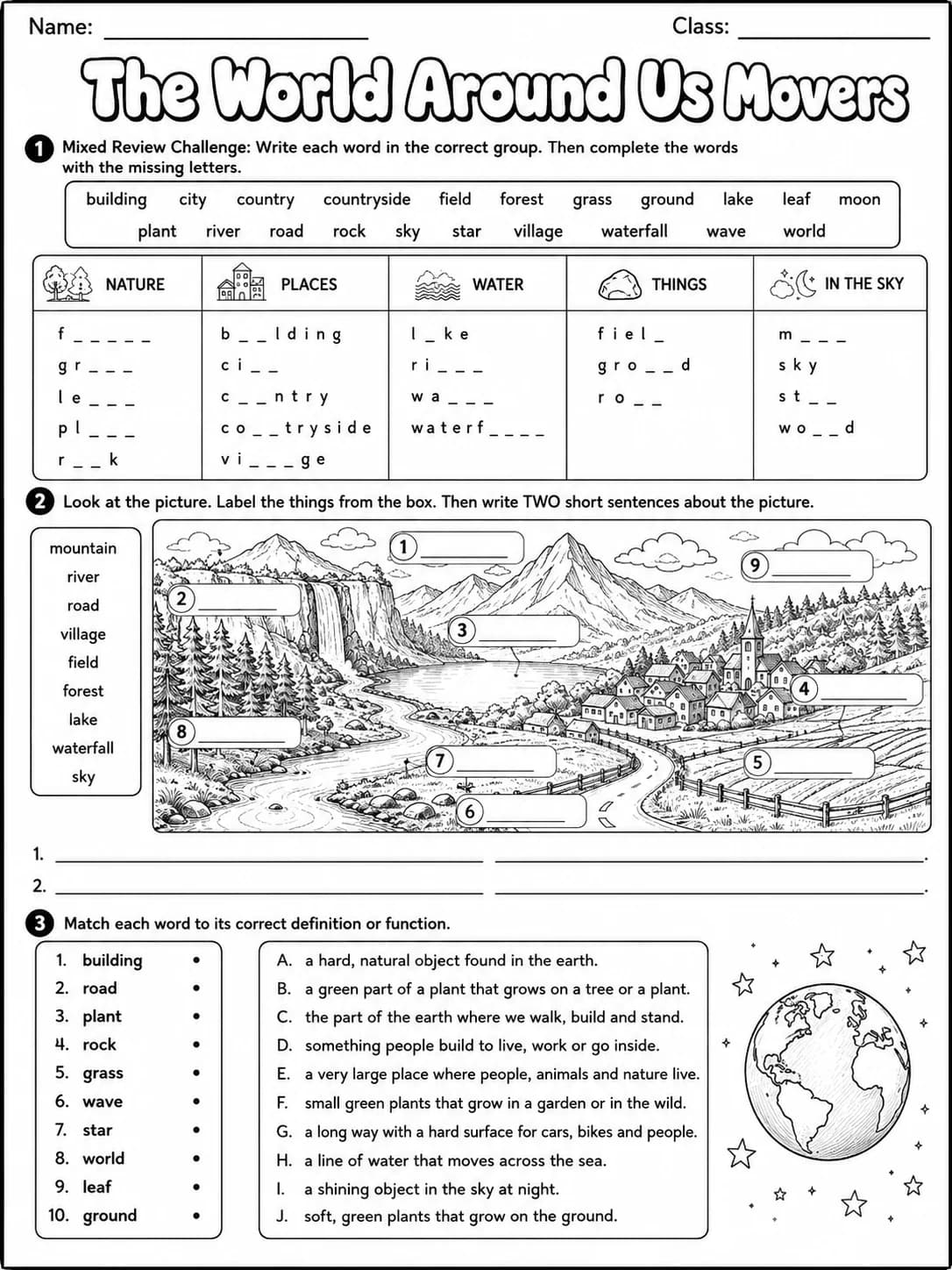 The World Around Us Movers Vocabulary Worksheet Pack page 7 printable worksheet preview