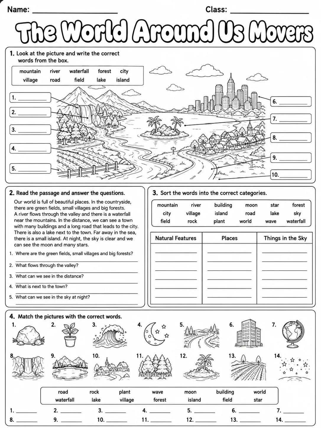 The World Around Us Movers Vocabulary Worksheet Pack page 8 printable worksheet preview