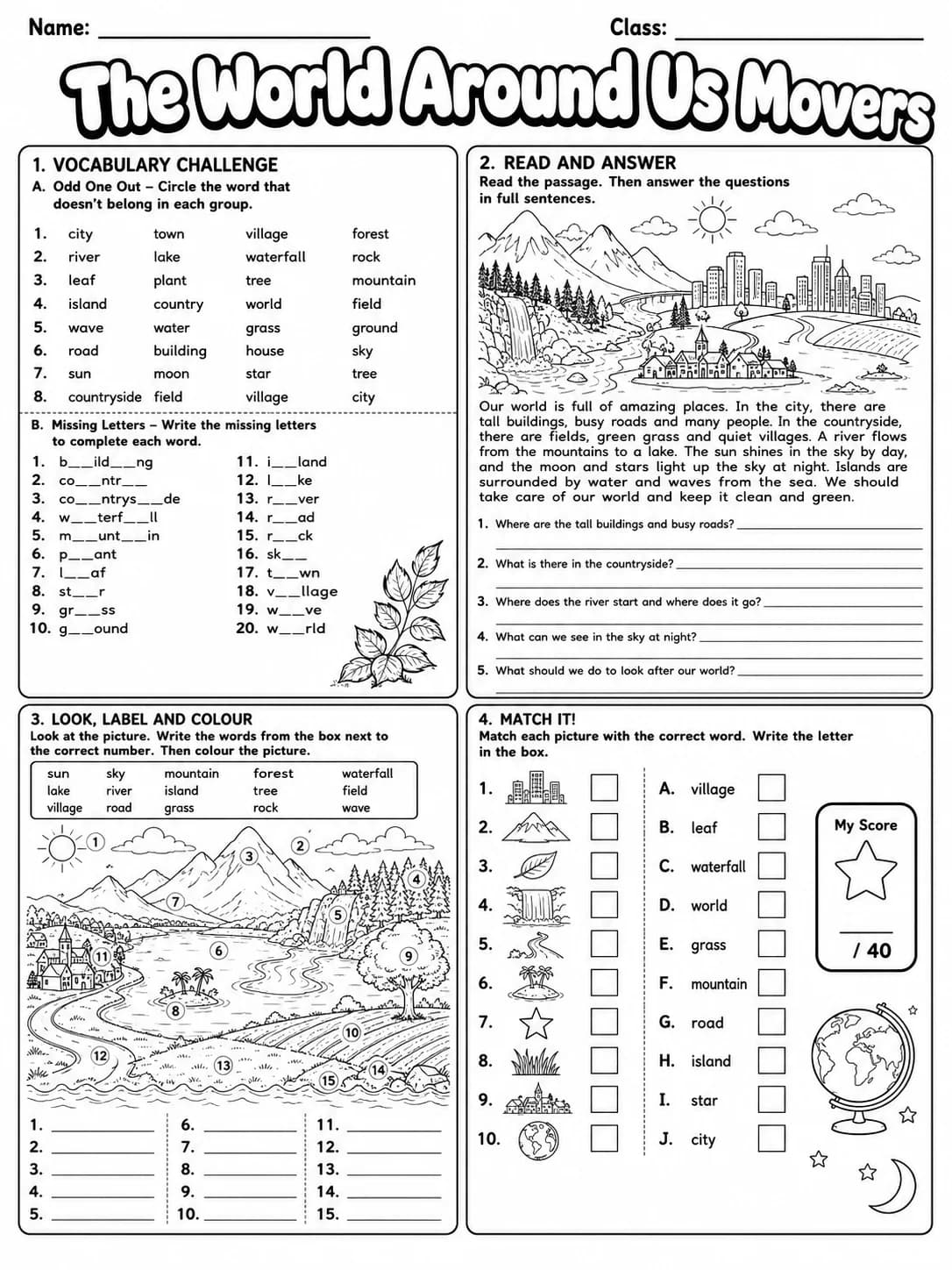 The World Around Us Movers Vocabulary Worksheet Pack page 9 printable worksheet preview