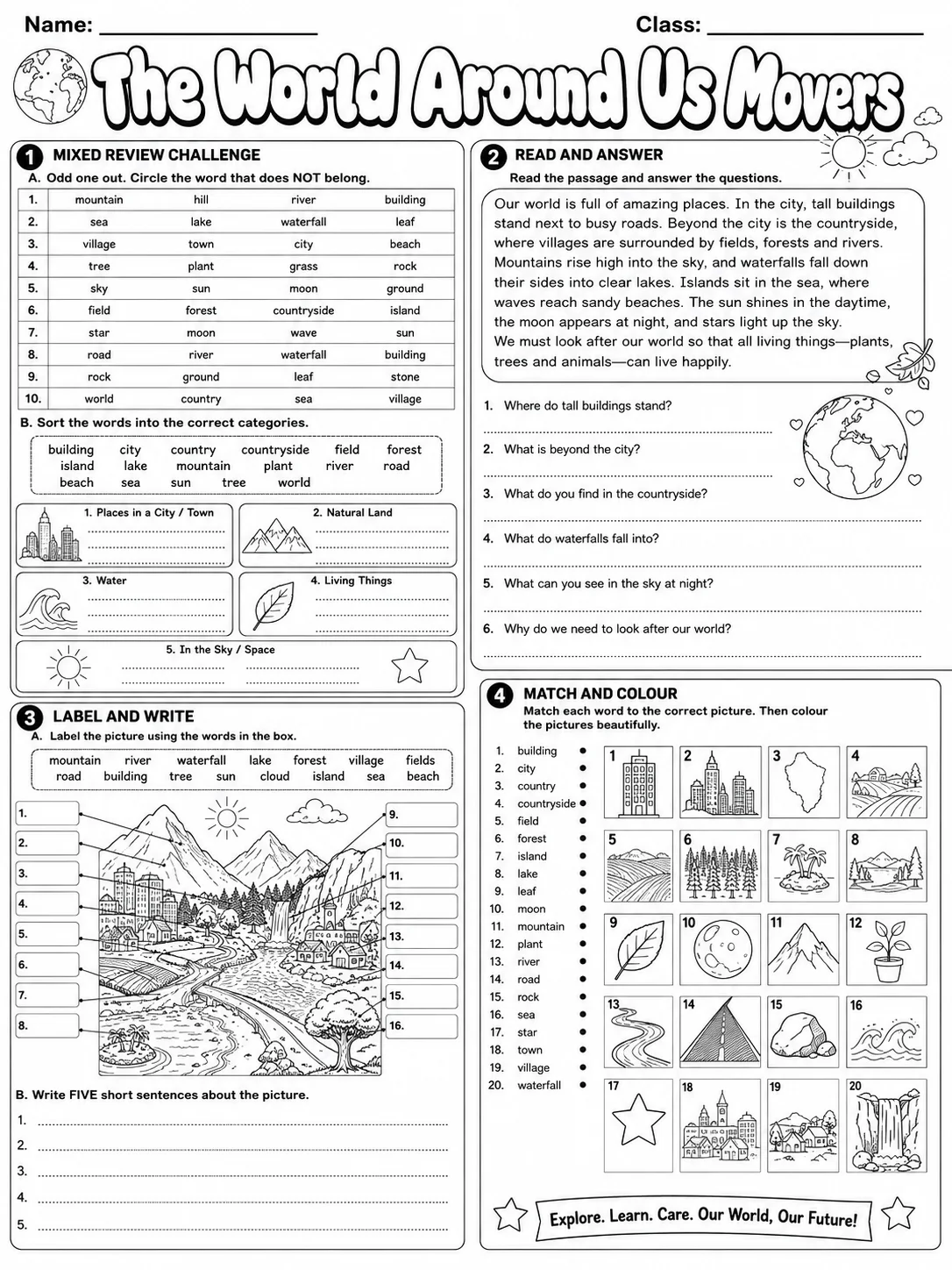 The World Around Us Movers Vocabulary Worksheet Pack page 10 printable worksheet preview