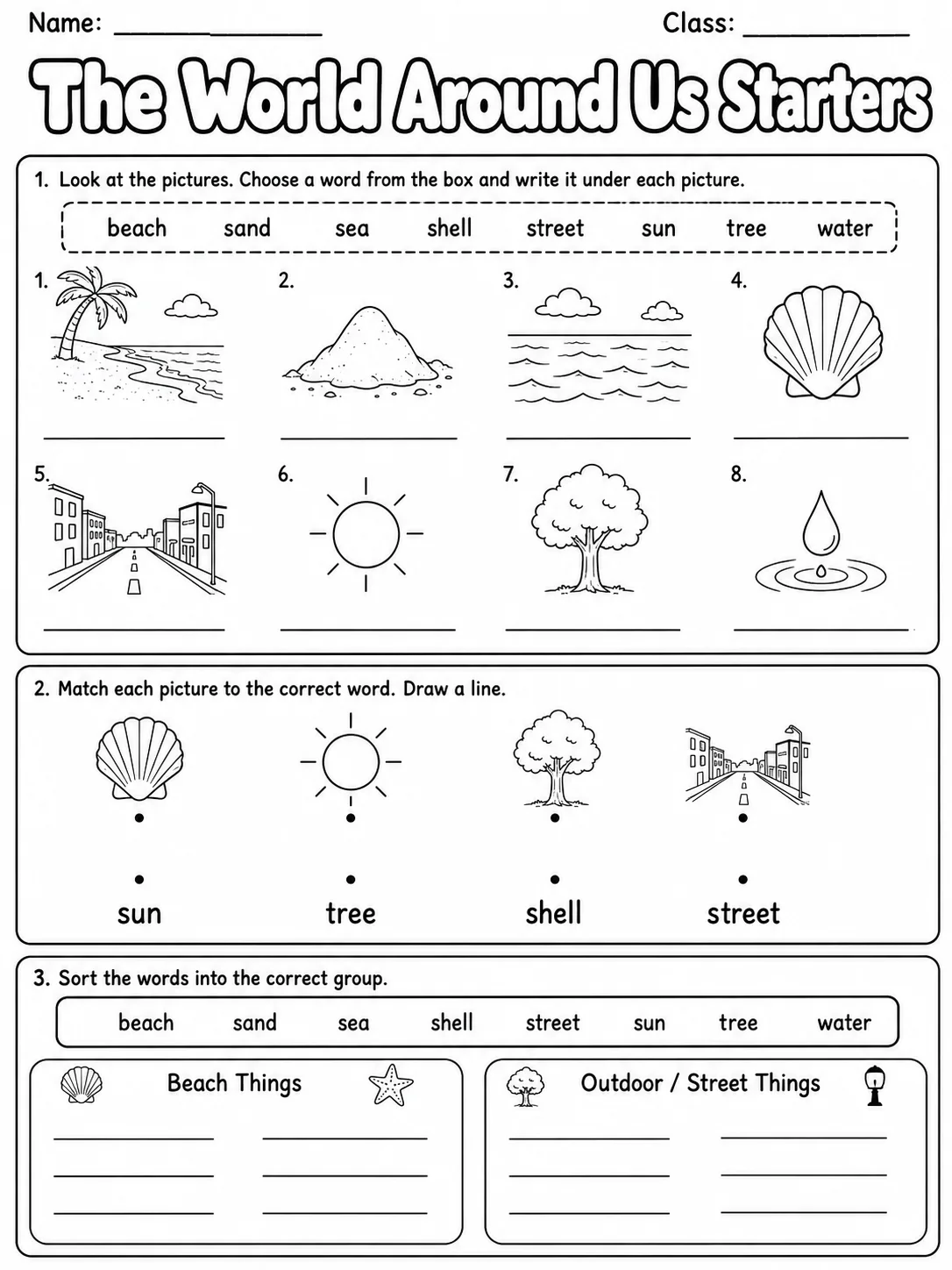 The World Around Us Starters Vocabulary Worksheet Pack page 2 printable worksheet preview