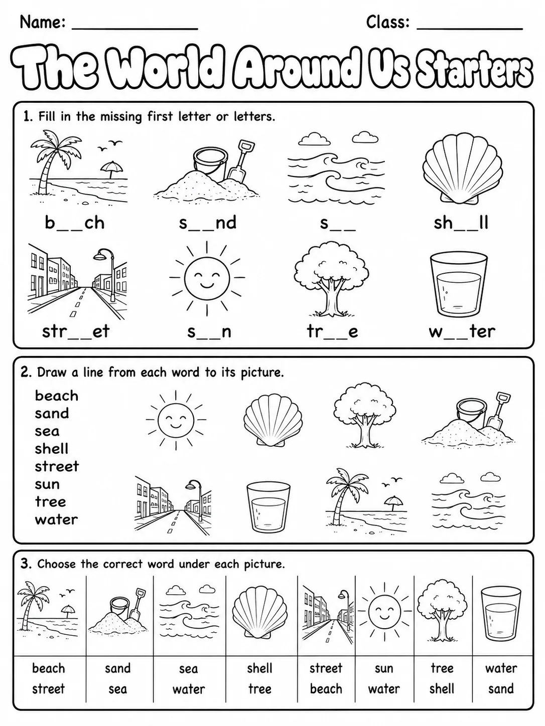 The World Around Us Starters Vocabulary Worksheet Pack page 3 printable worksheet preview