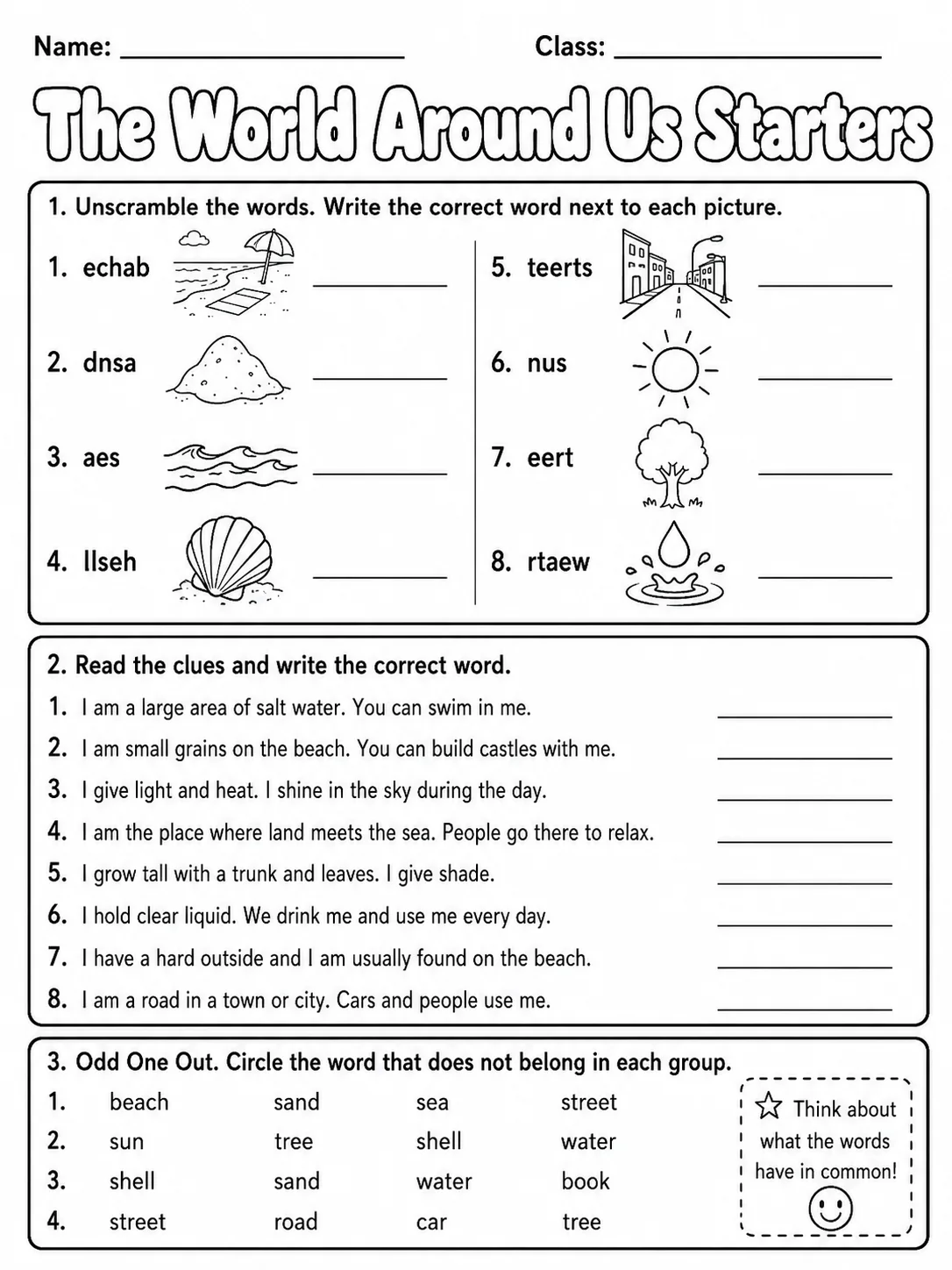 The World Around Us Starters Vocabulary Worksheet Pack page 4 printable worksheet preview